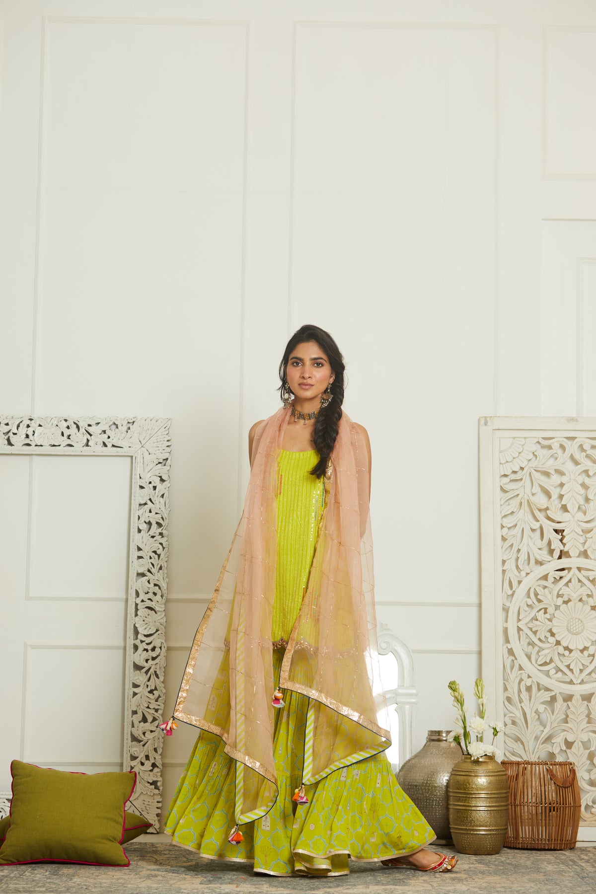 Bright Lime Sequin Gharara Set