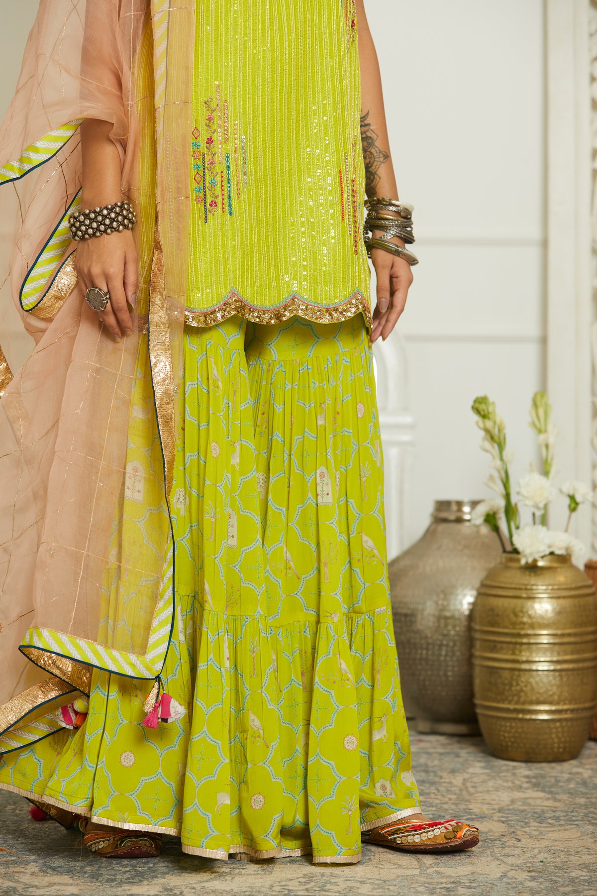 Bright Lime Sequin Gharara Set