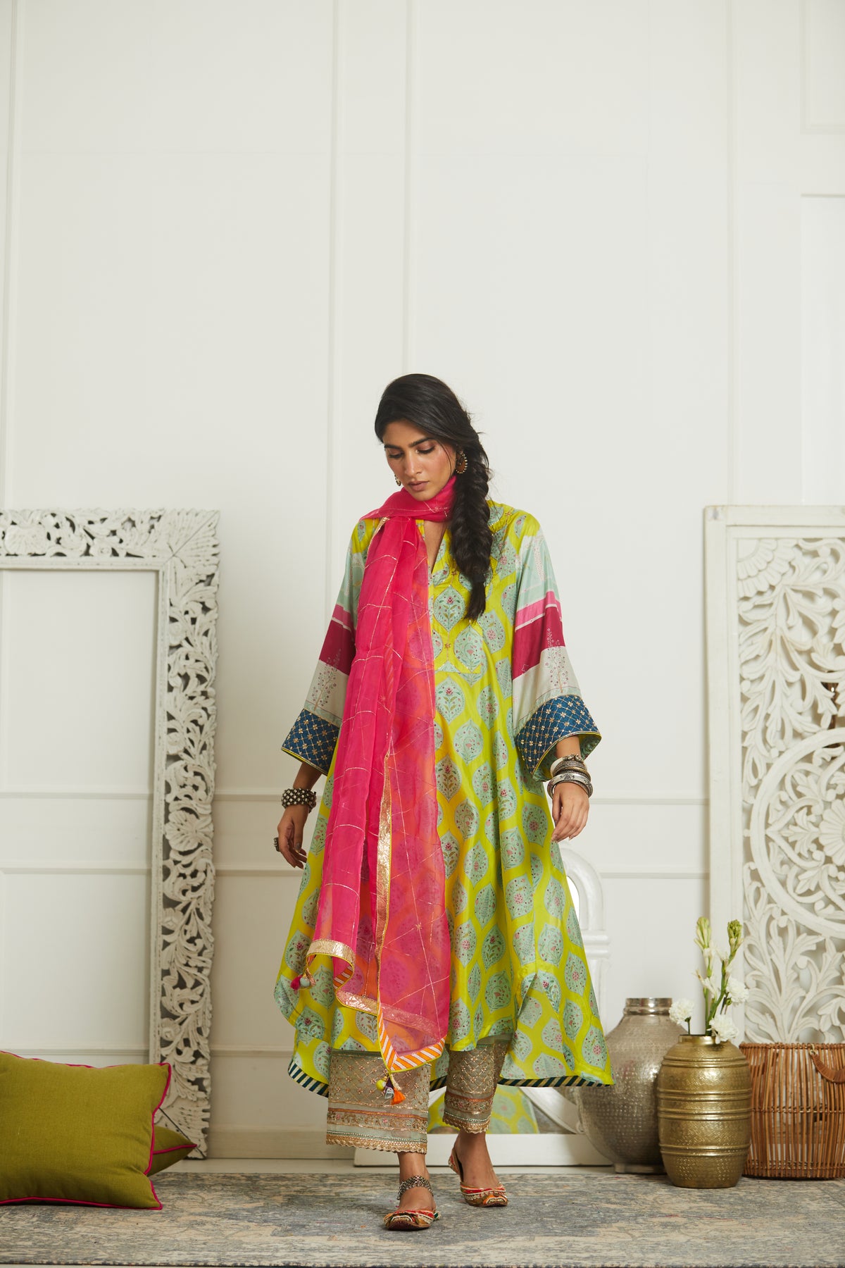 Lime printed kurta set