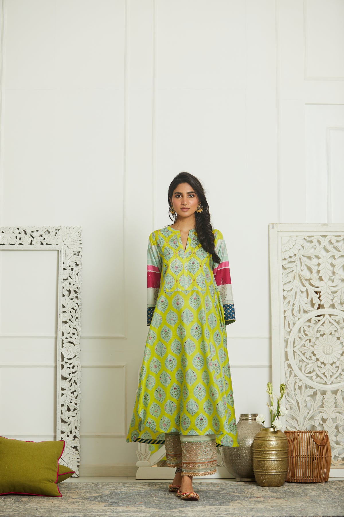 Lime printed kurta set