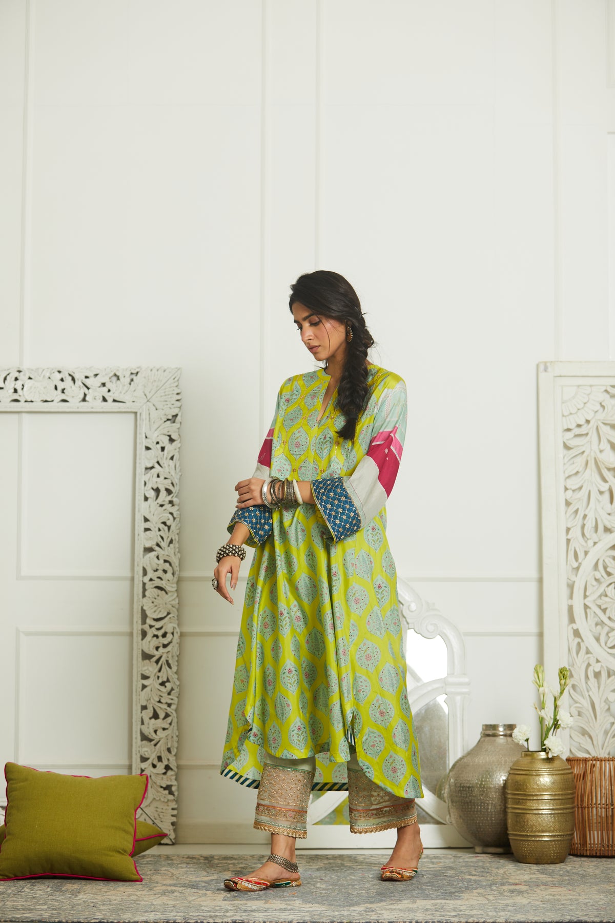 Lime printed kurta set