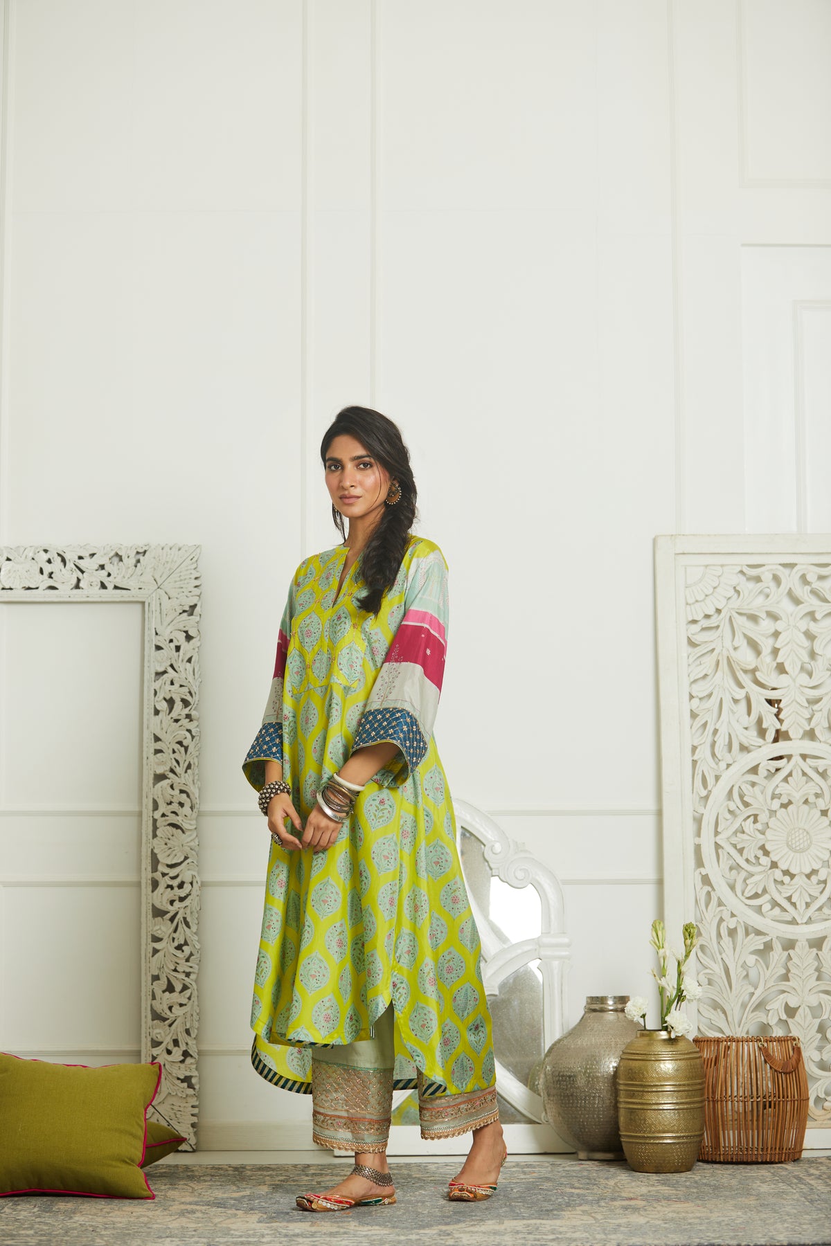 Lime printed kurta set