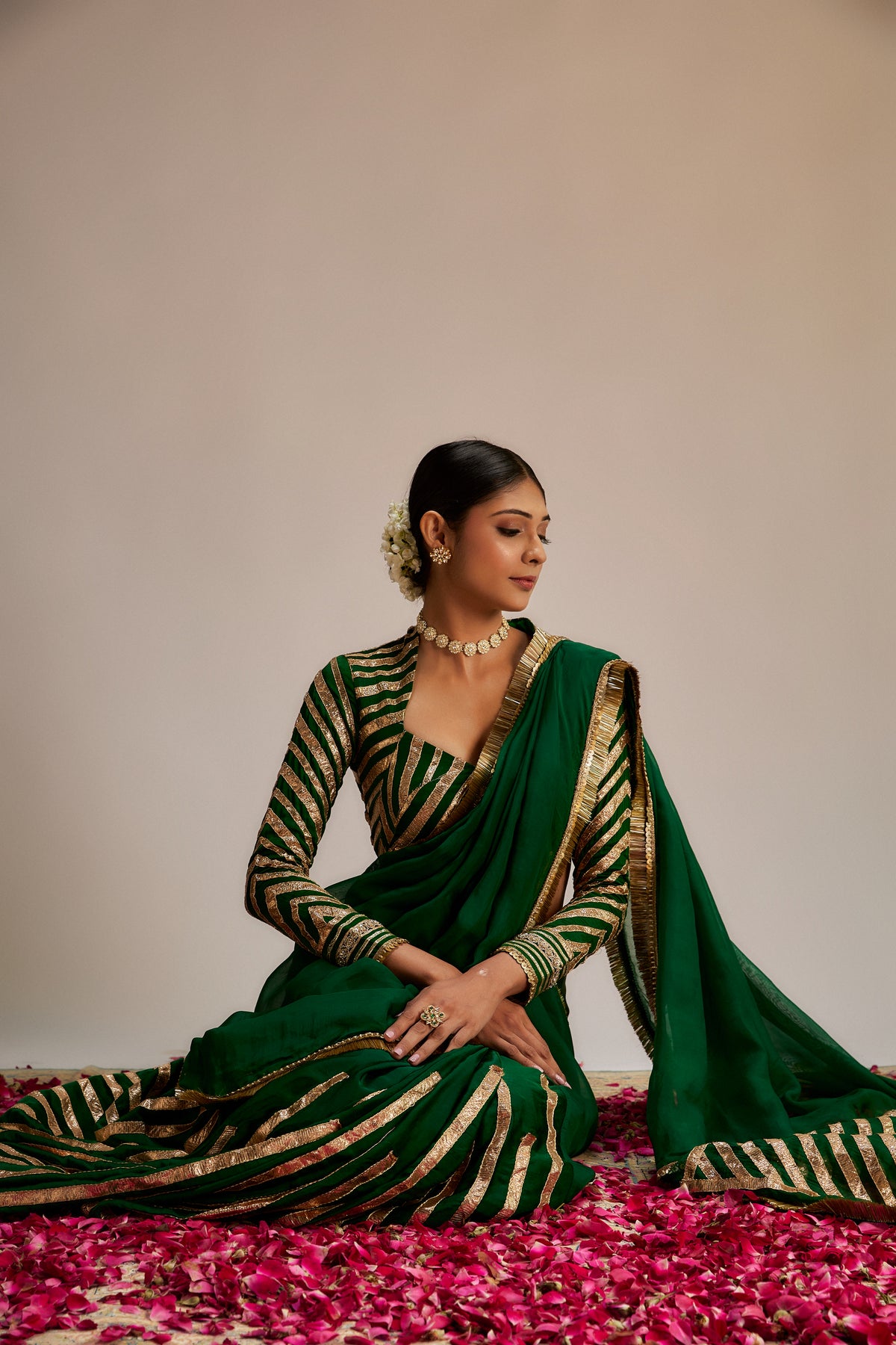 Dark green gota saree