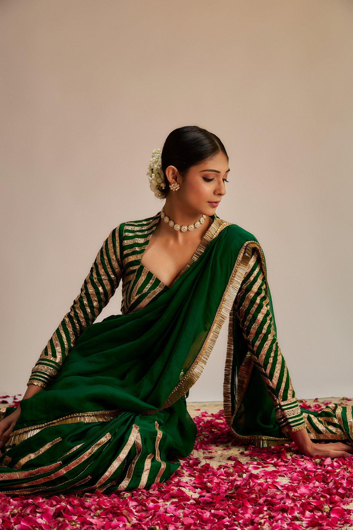 Dark green gota saree