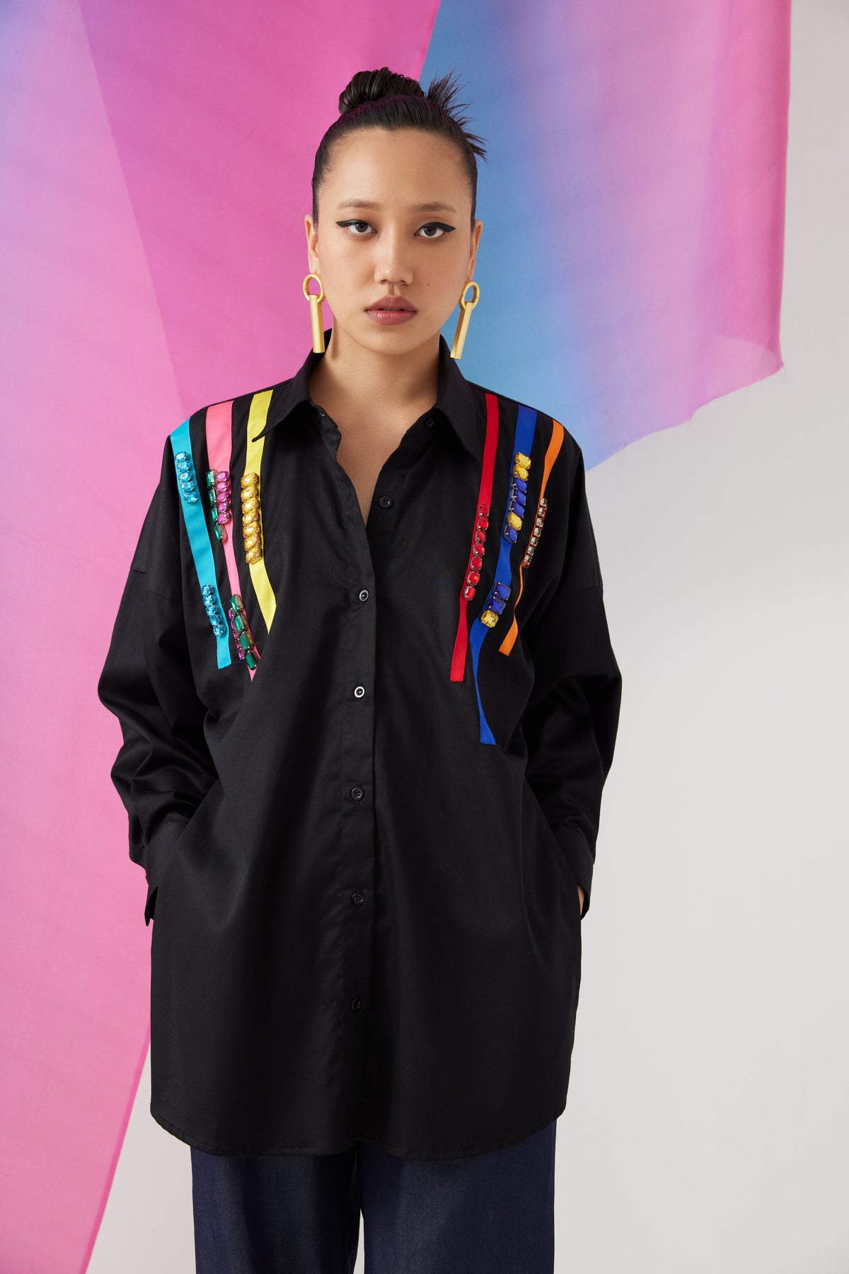 Night Sky Embroidered Boxy Shirt