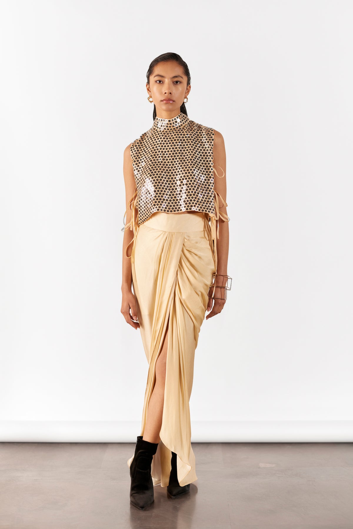 Champagne Embroidered Top &amp; Skirt