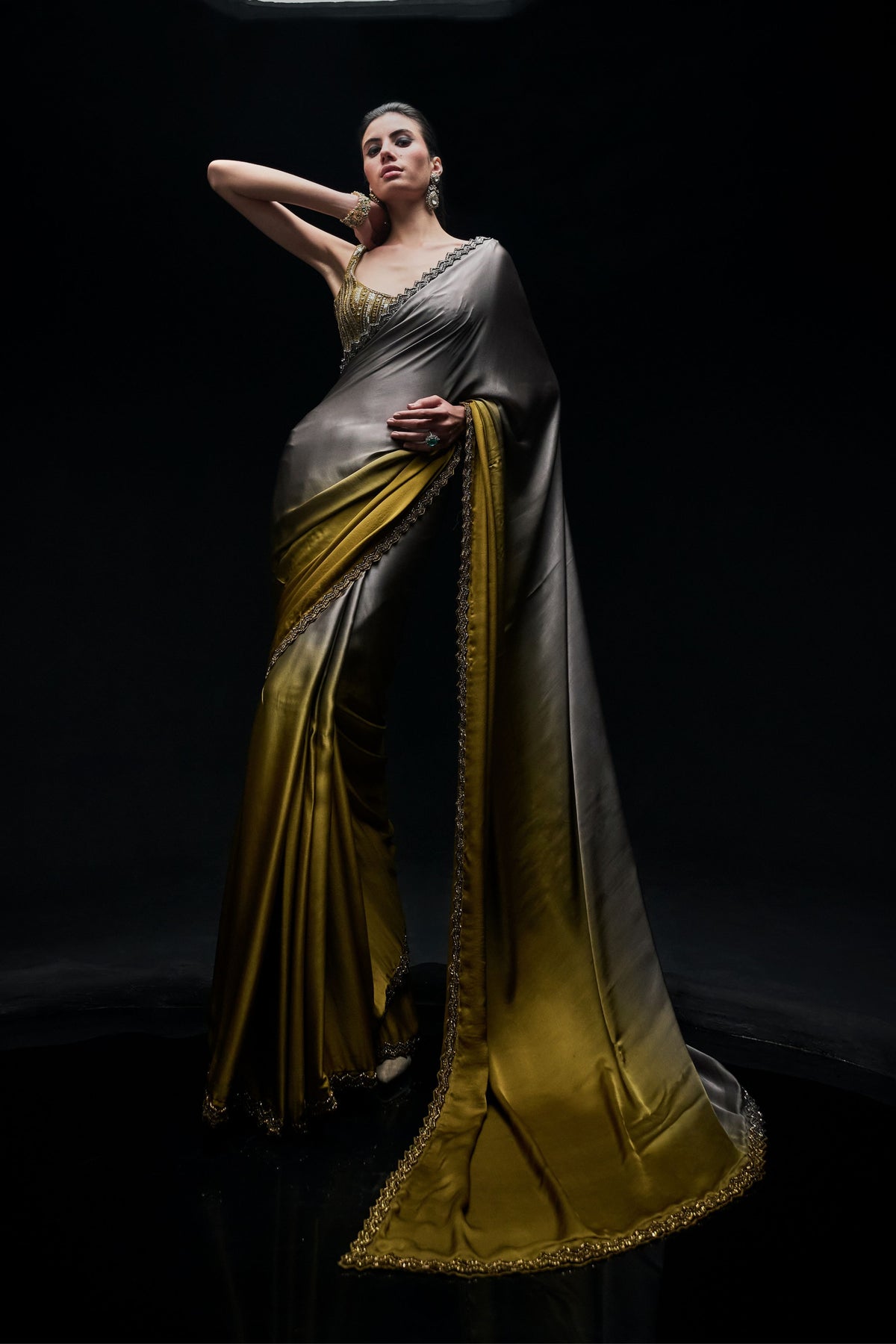 Gold to Grey Ombré Saree