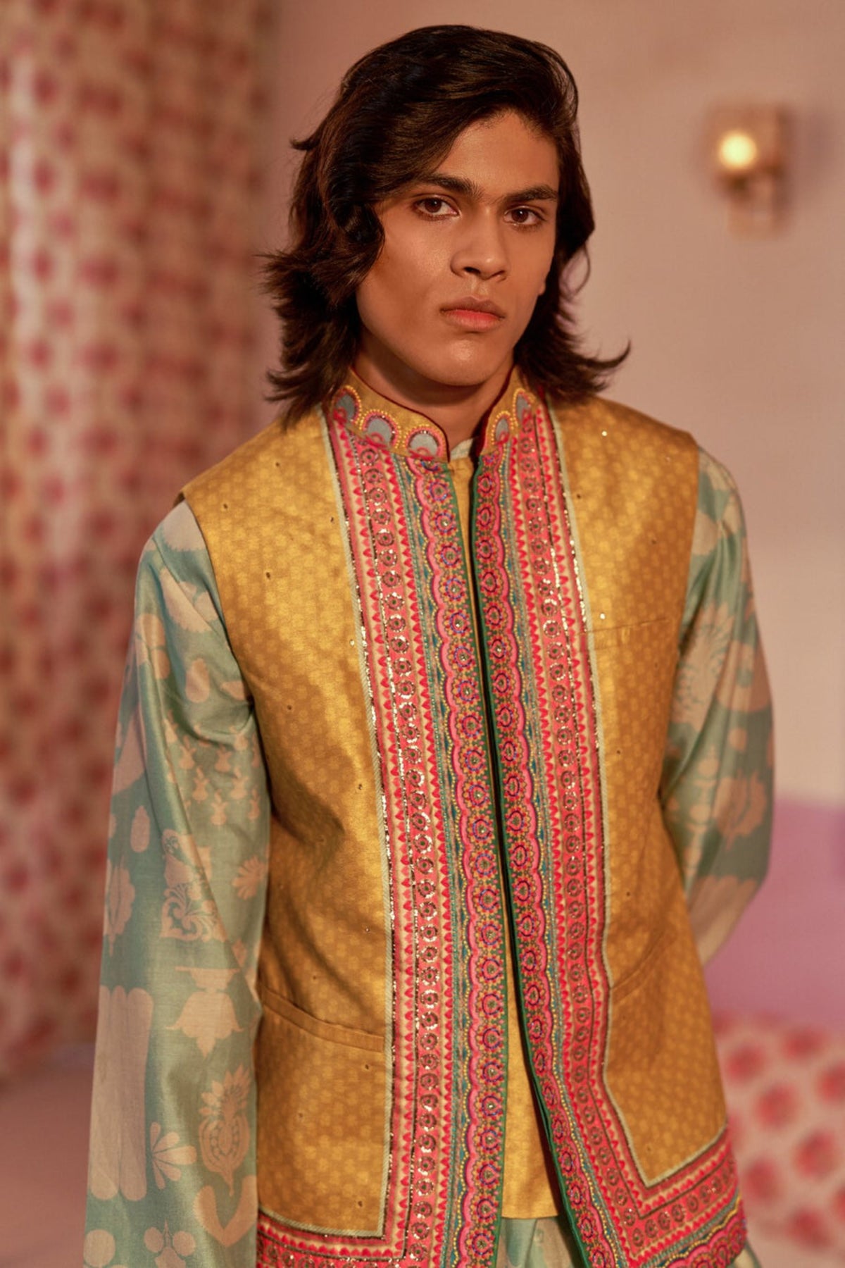 Lime mustard embroidered bandi