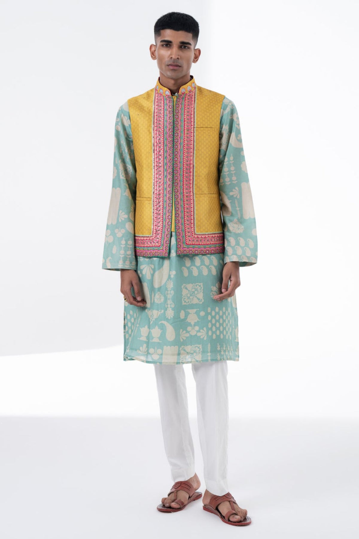 Lime mustard embroidered bandi