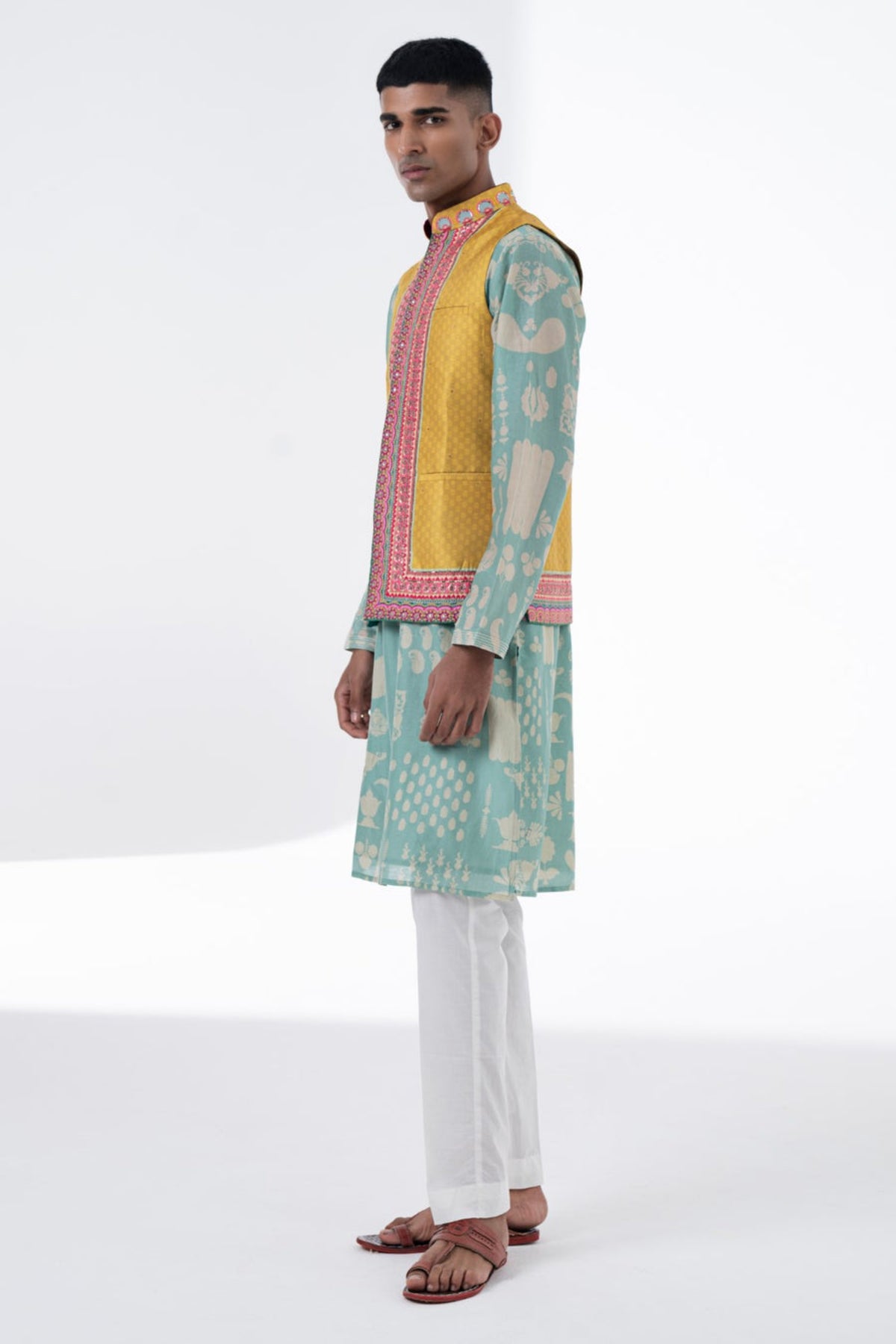 Lime mustard embroidered bandi