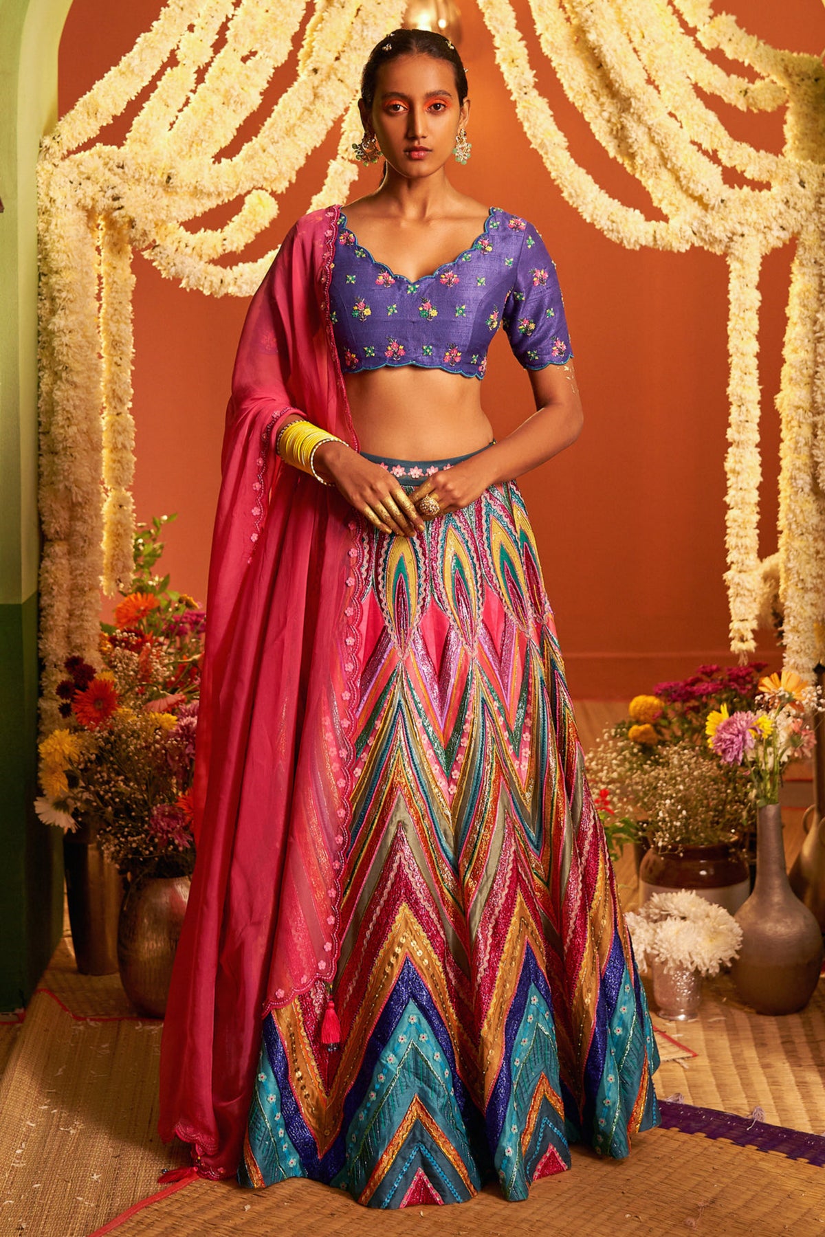 Signature Blue Chevron Embroidered Lehenga Set