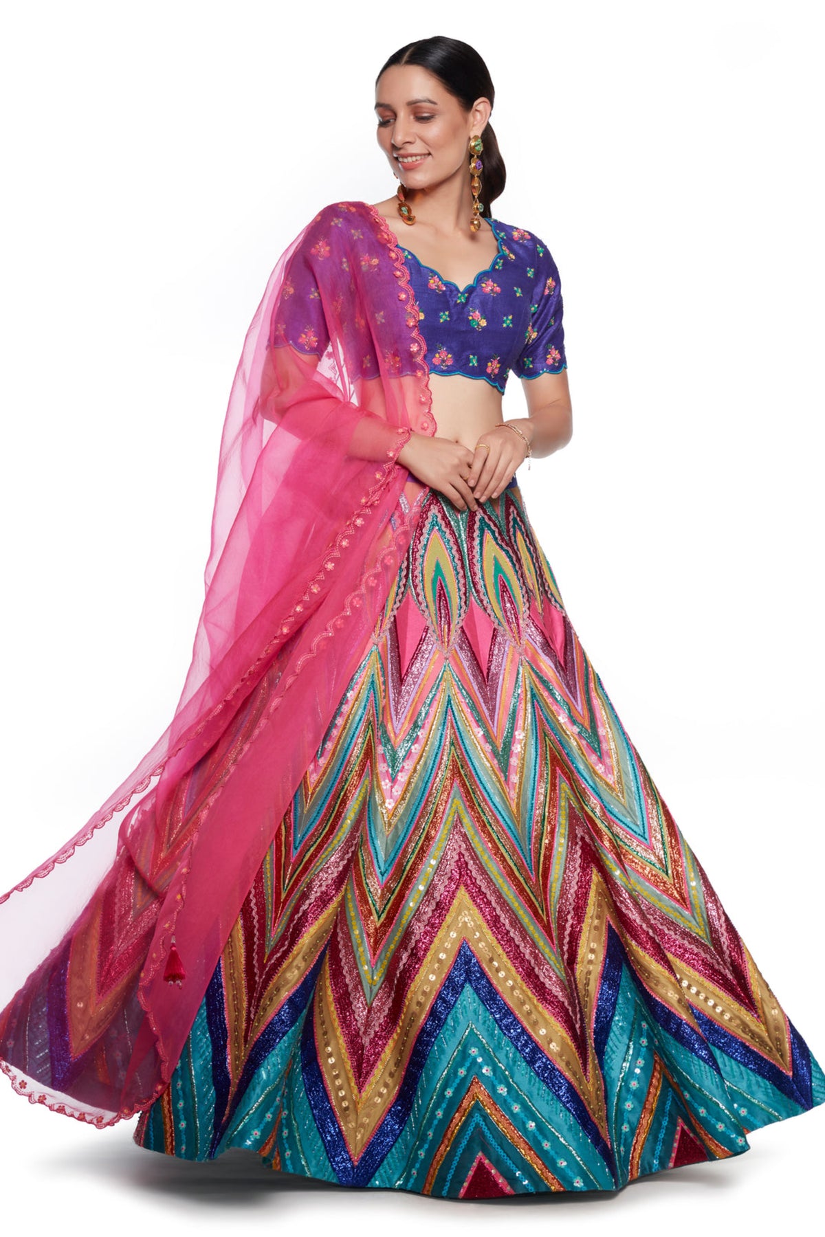 Signature Blue Chevron Embroidered Lehenga Set