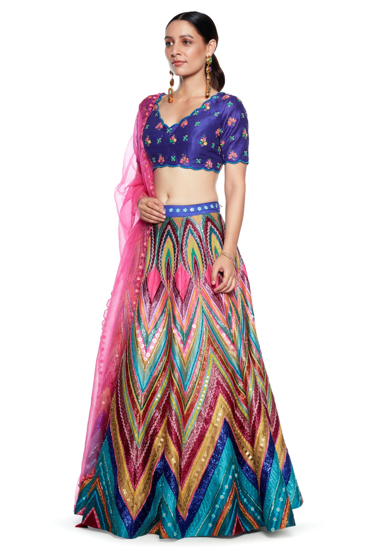 Signature Blue Chevron Embroidered Lehenga Set