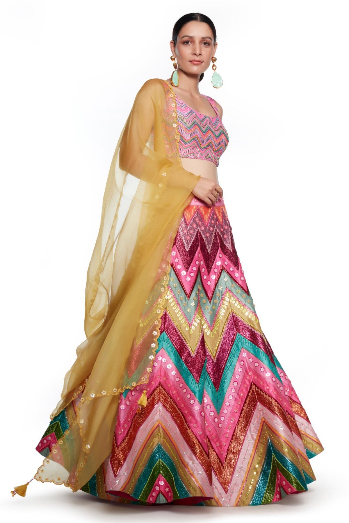 Signature Pink Chevron Embroidered Lehenga Set