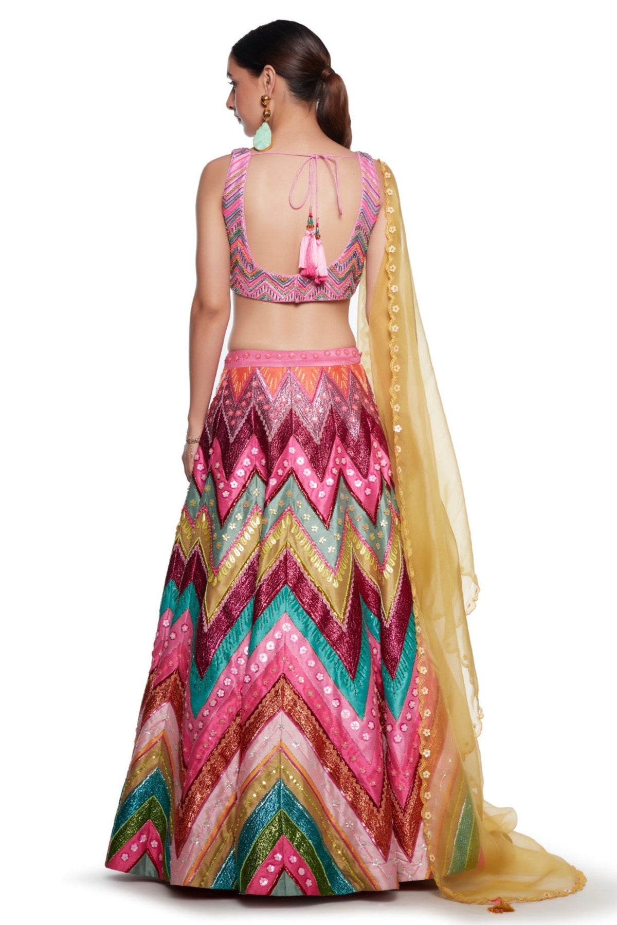 Signature Pink Chevron Embroidered Lehenga Set