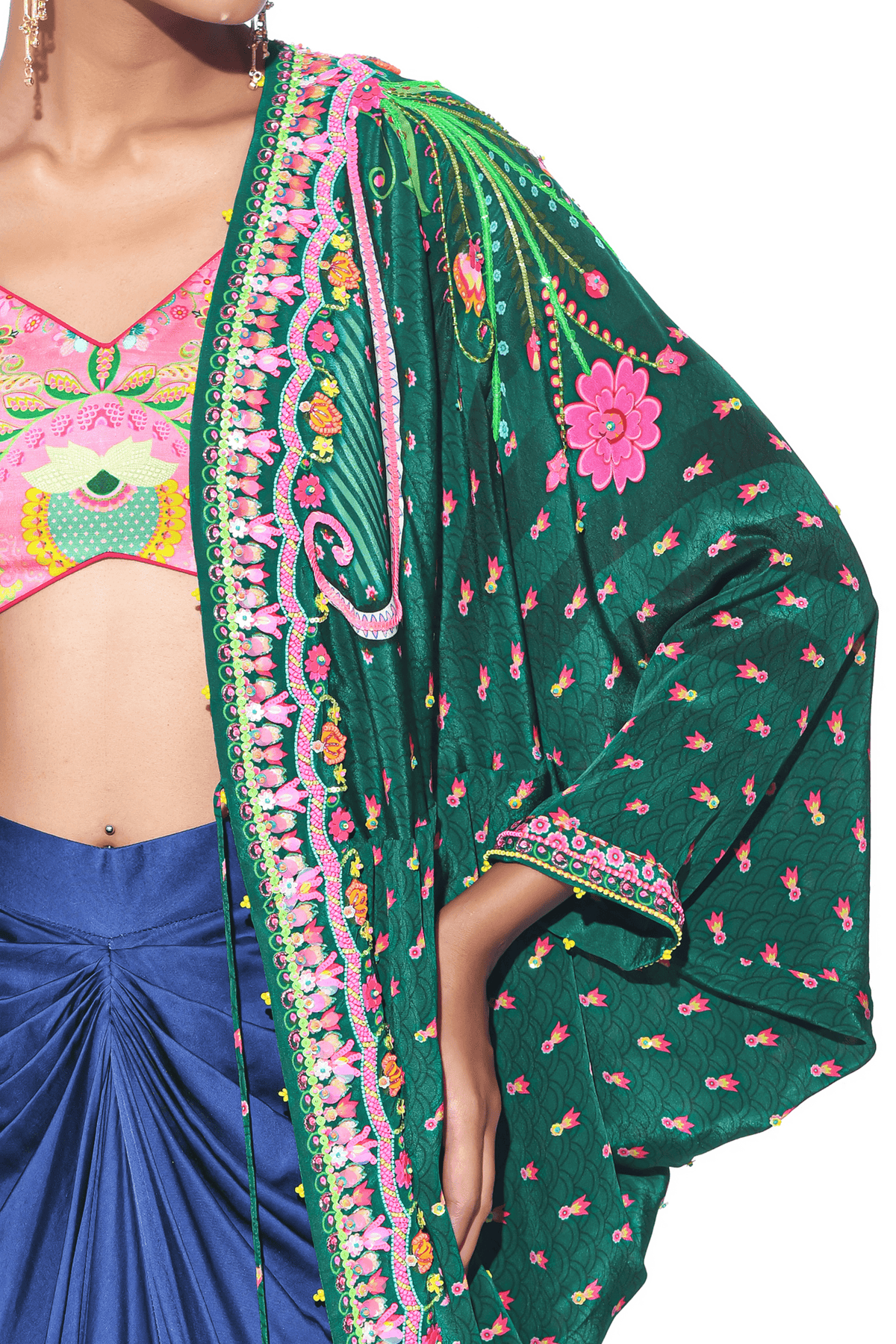 Emerald Hand Embroidered Shrug Set