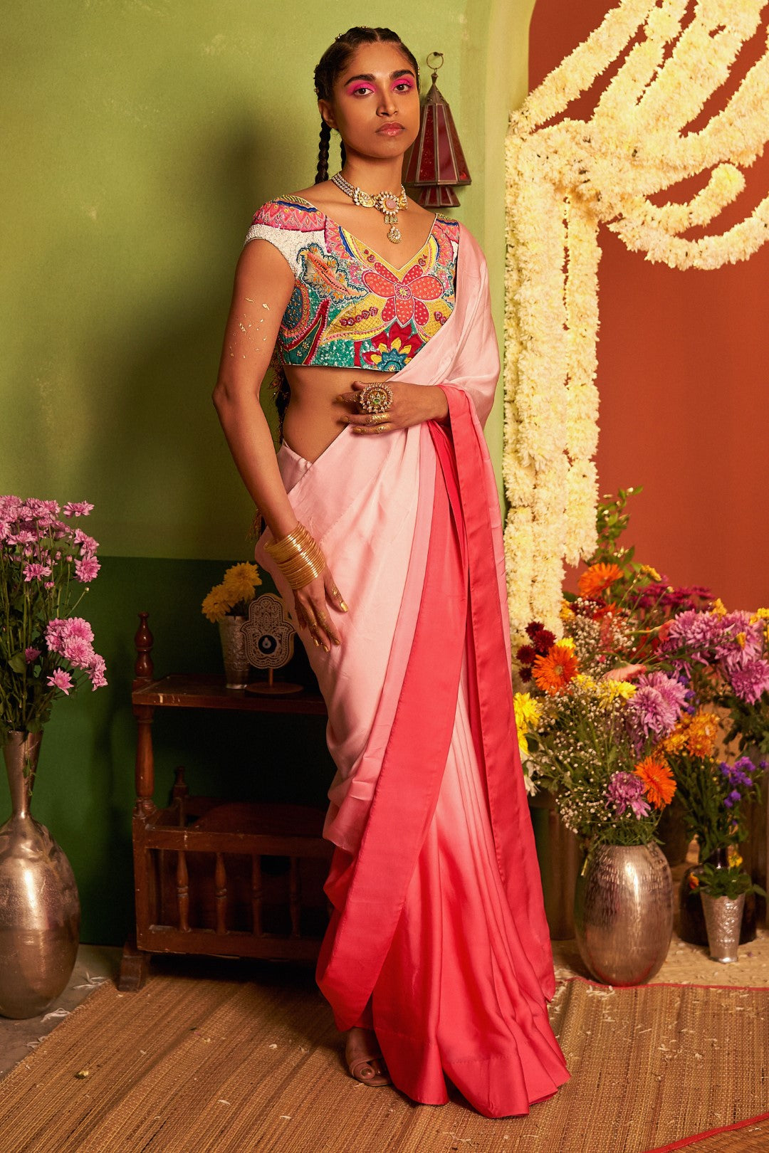 Rani Pink Half Saree Set - ANJU SHANKAR LABEL