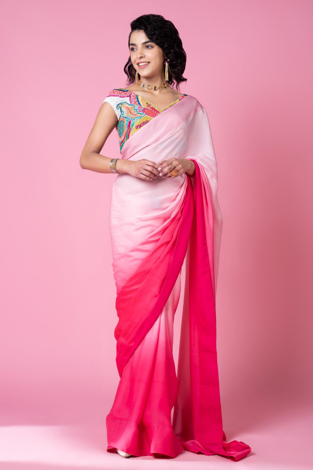 Mastani pink ombre saree set