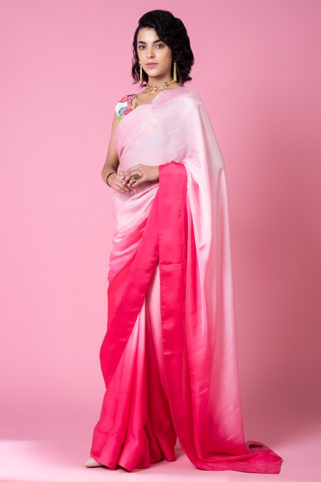 Mastani pink ombre saree set