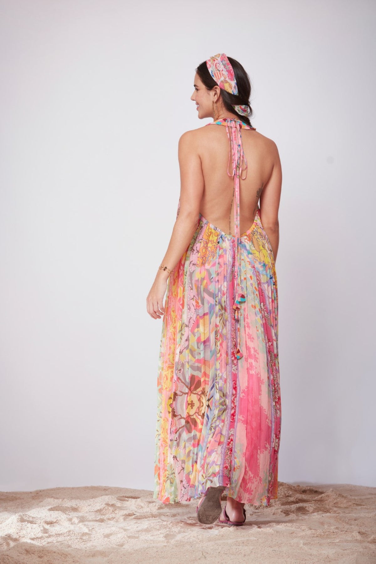 Mix Print Gathered Maxi Dress