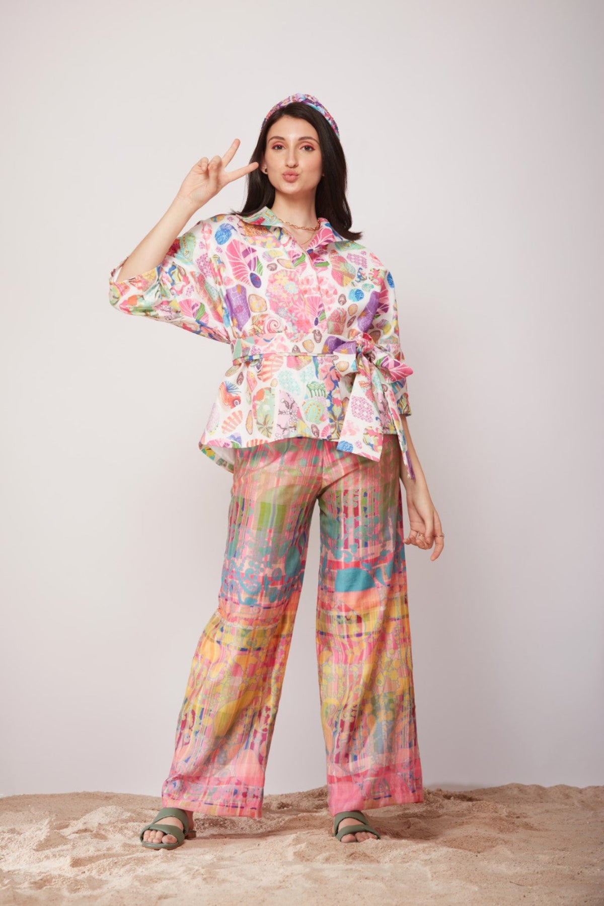 Check and Paisley Ombre Palazzo Pant