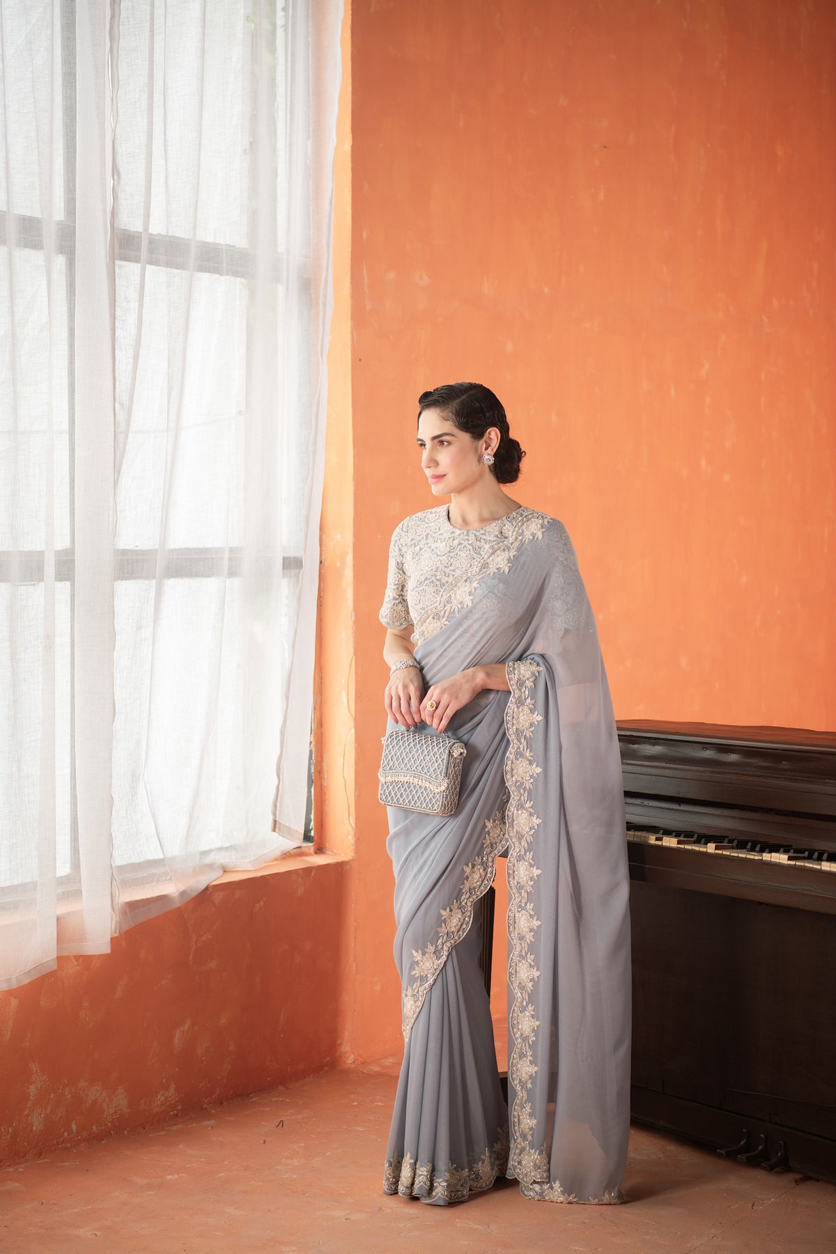 Stone Blue Chandelier Saree