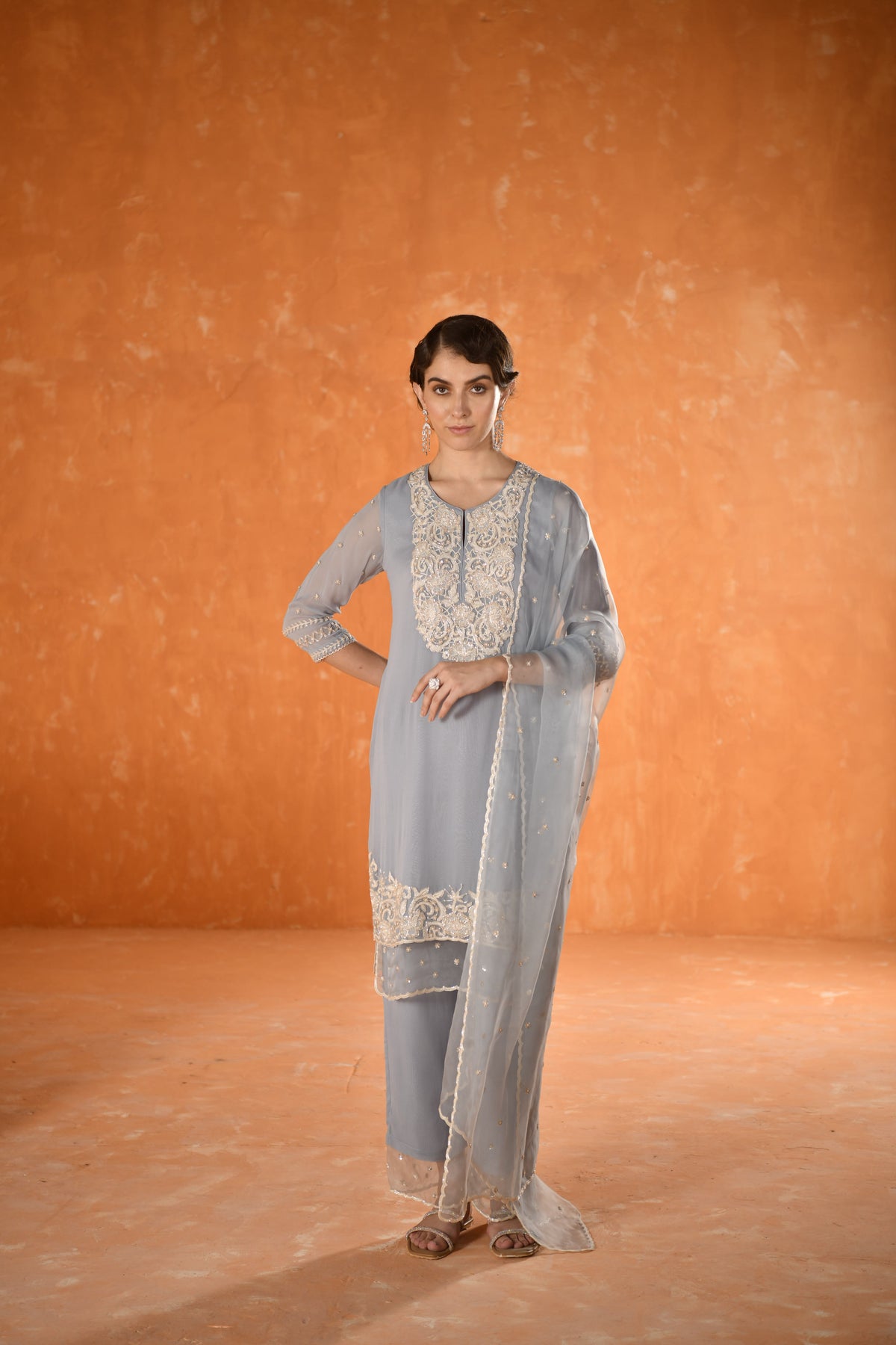 Stone Blue Asteria Straight  Kurta Set