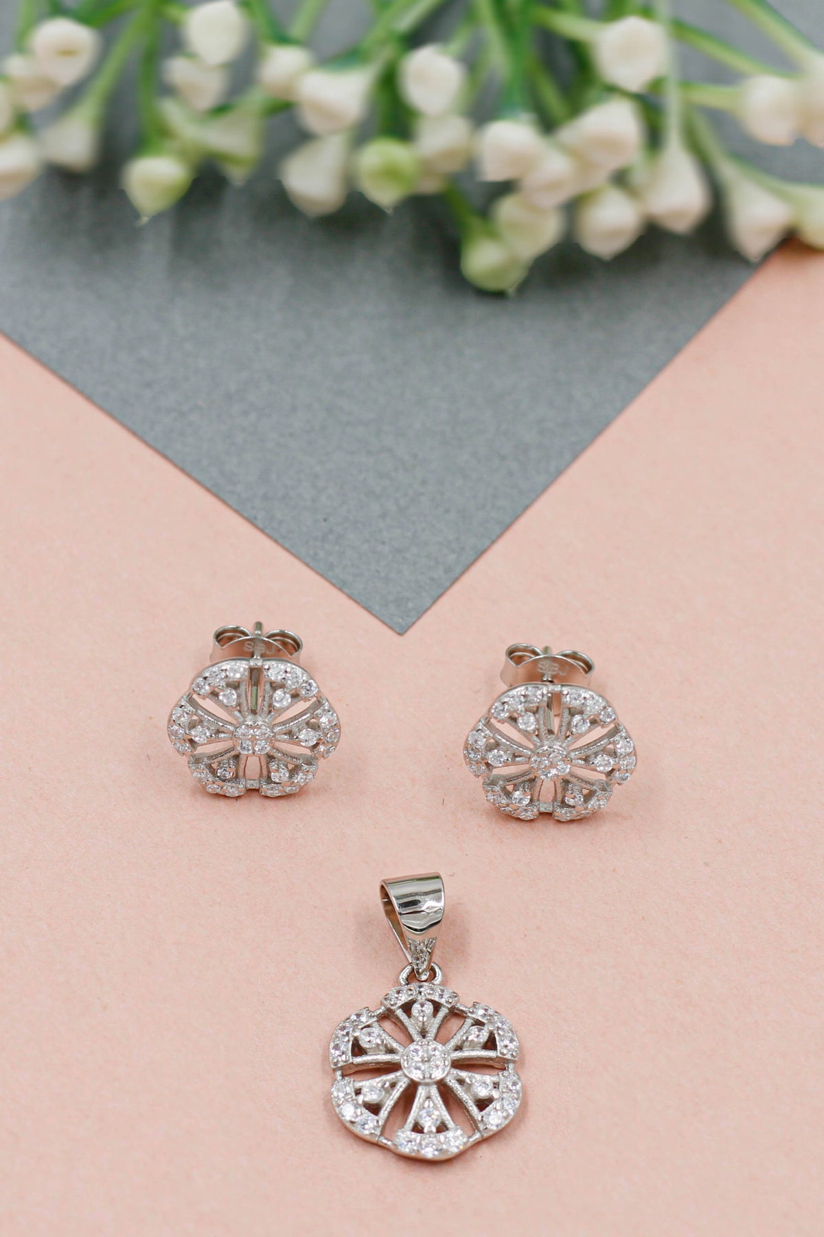 Radiant Reflection Earrings Pendant Set