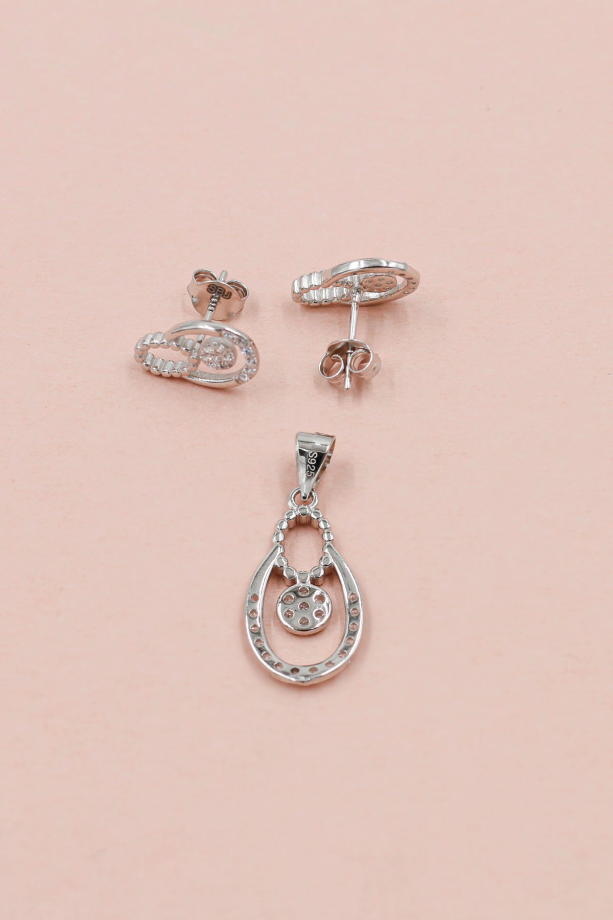 Ethereal Glow Cz Stud Pendant Set