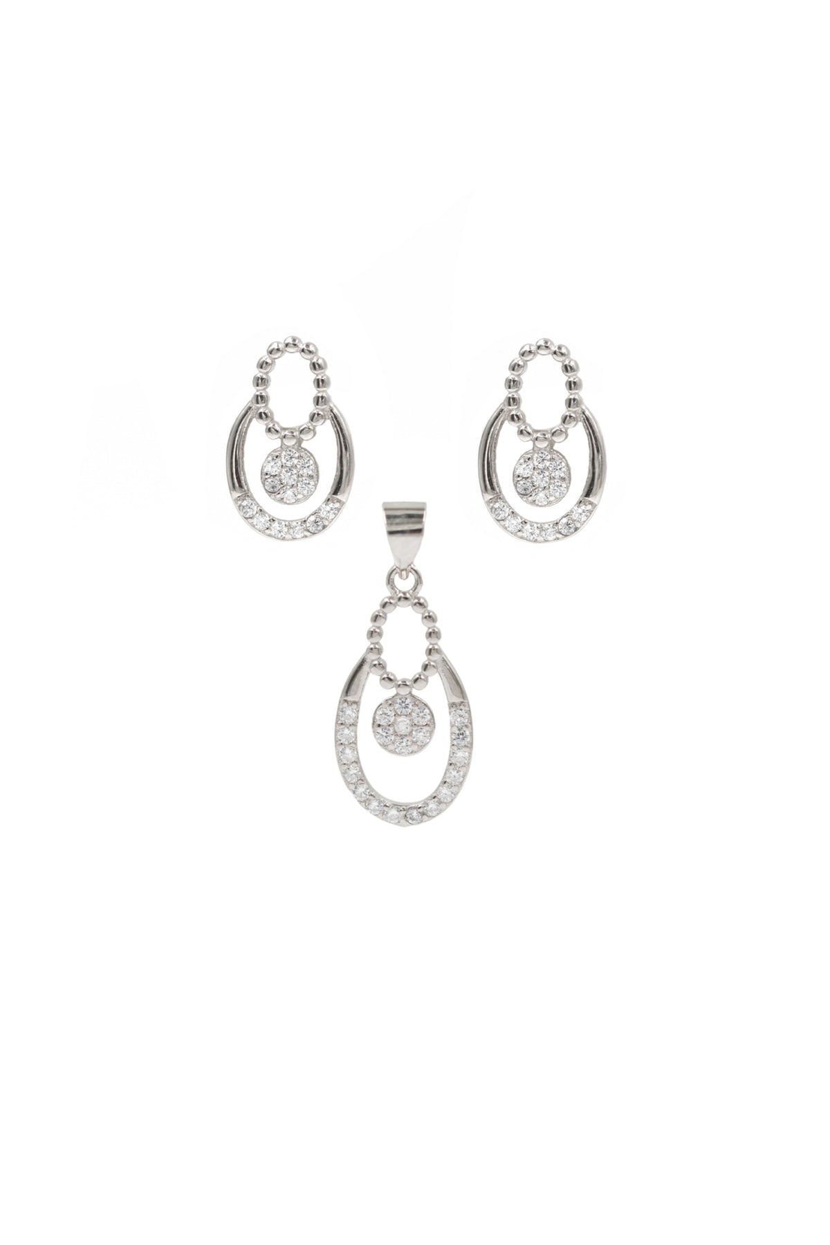 Ethereal Glow Cz Stud Pendant Set