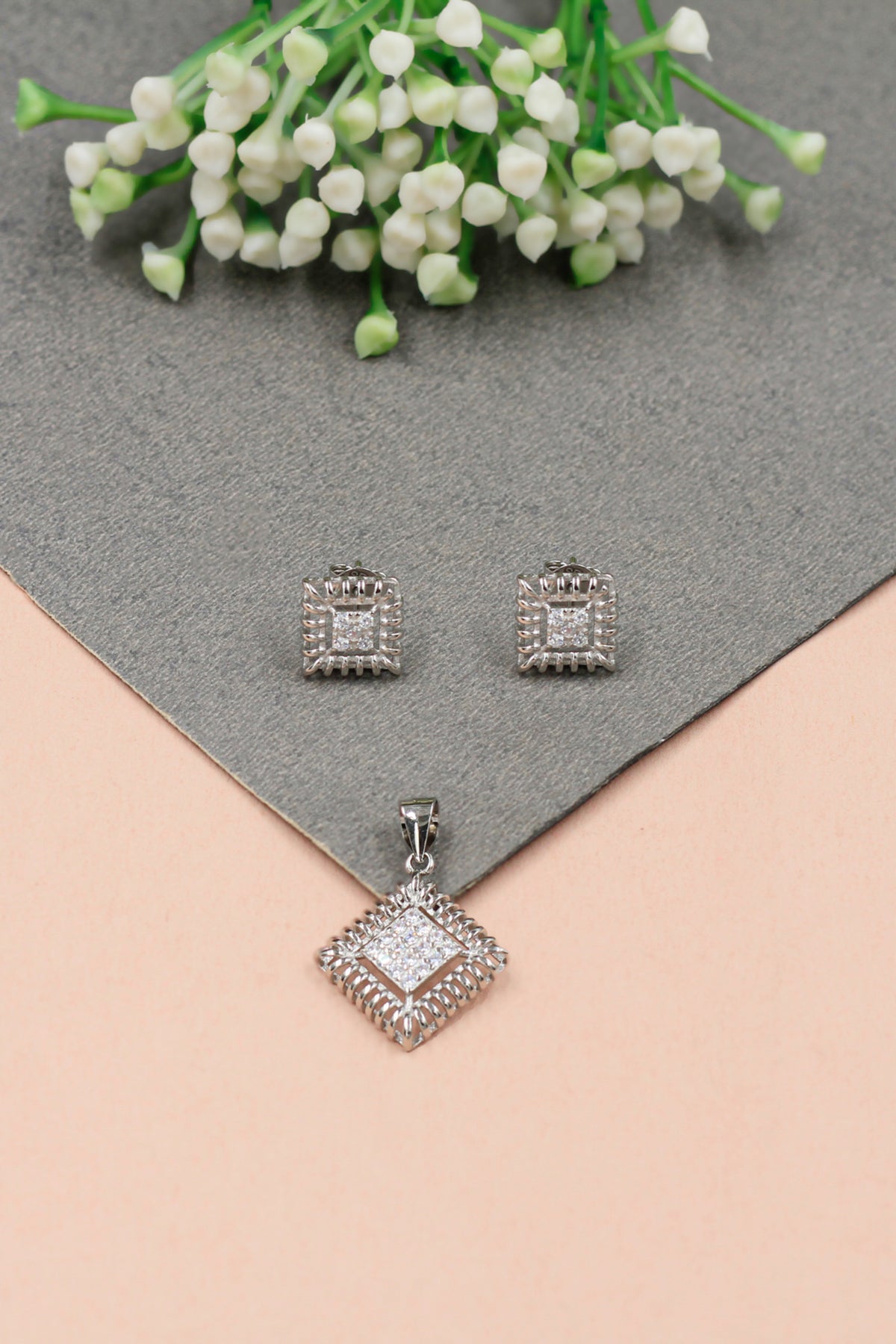 Silver Cubic Zirconia Ensemble Pendent Set