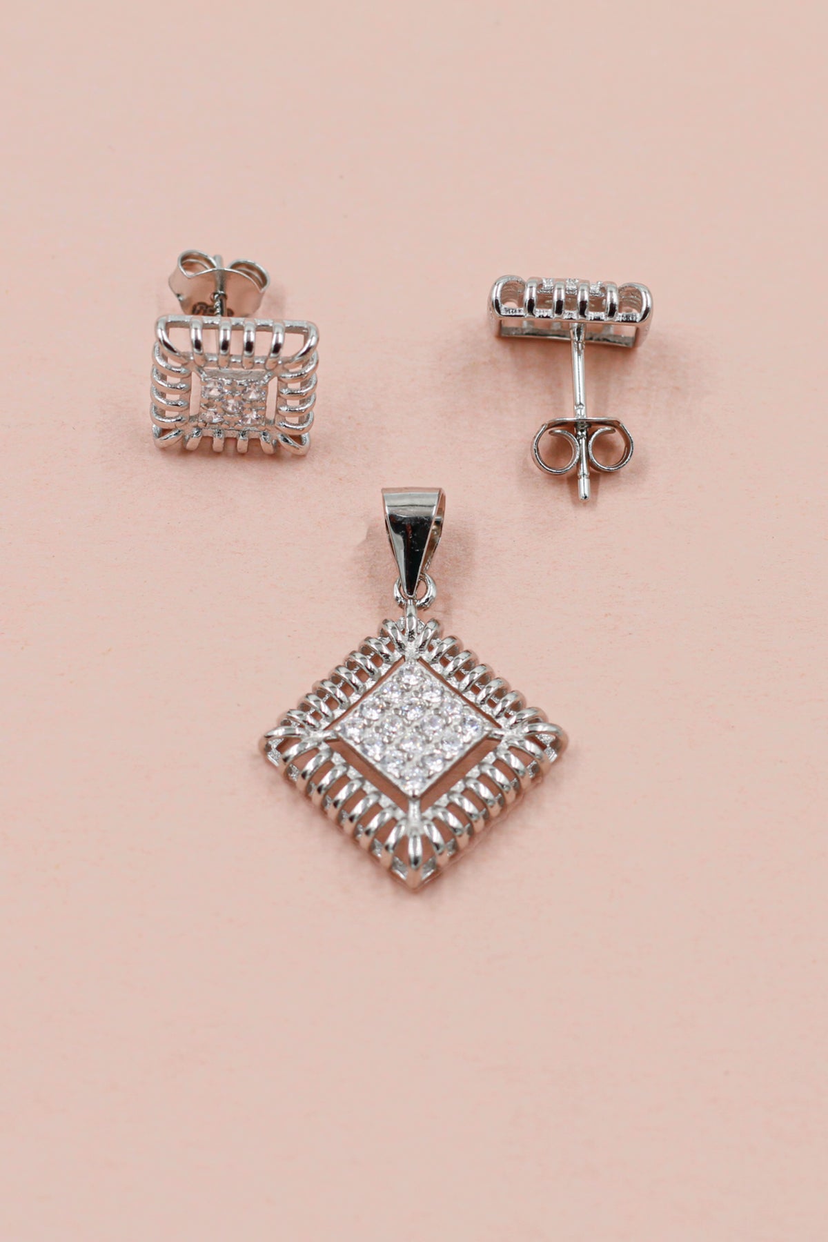 Silver Cubic Zirconia Ensemble Pendent Set