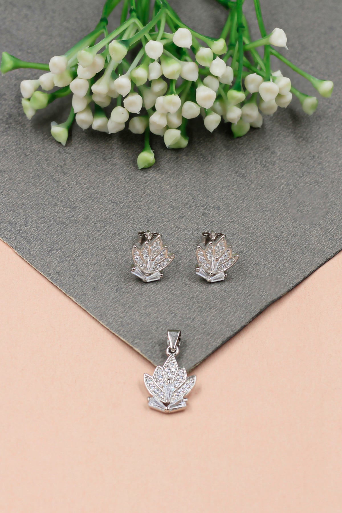 Silver Cubic Zirconia Earrings and Pendant