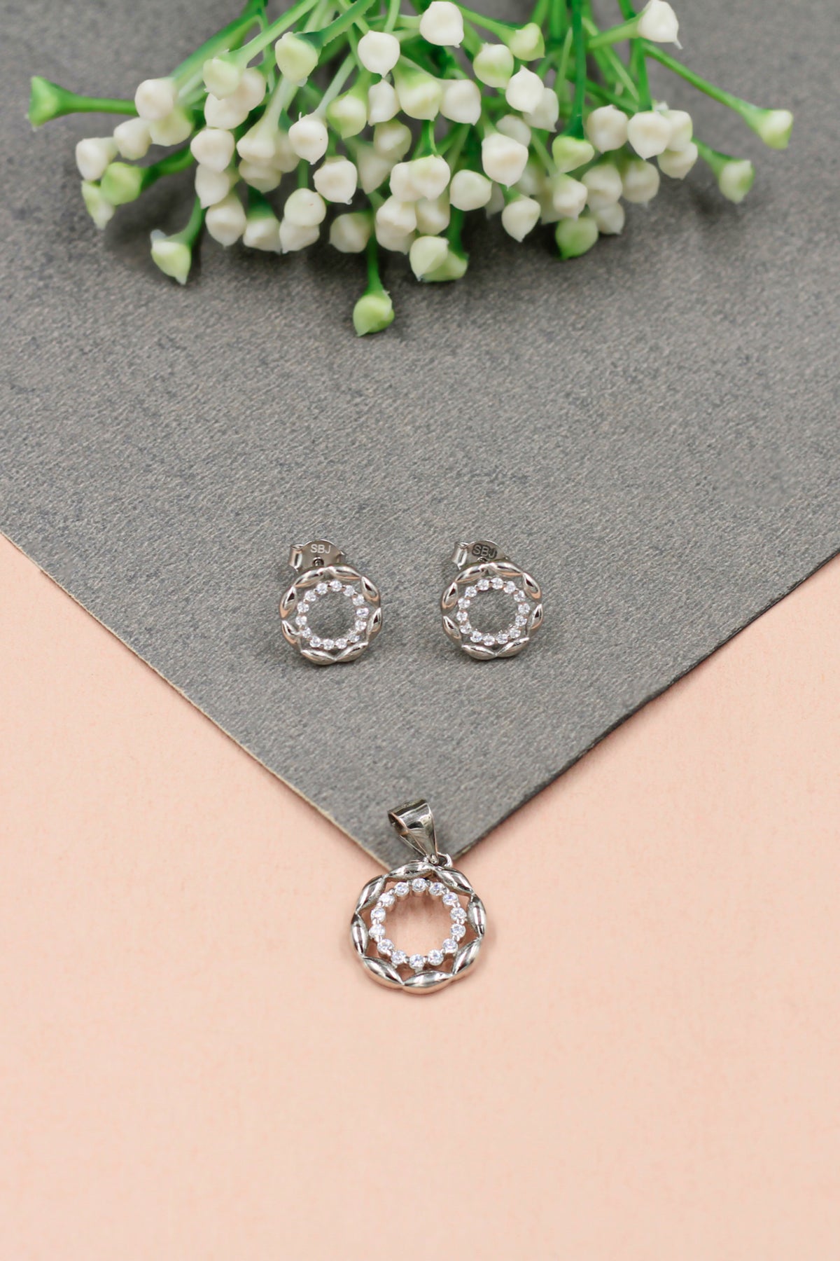 Twilight Shimmer Silver Cz Stud Pendant Set