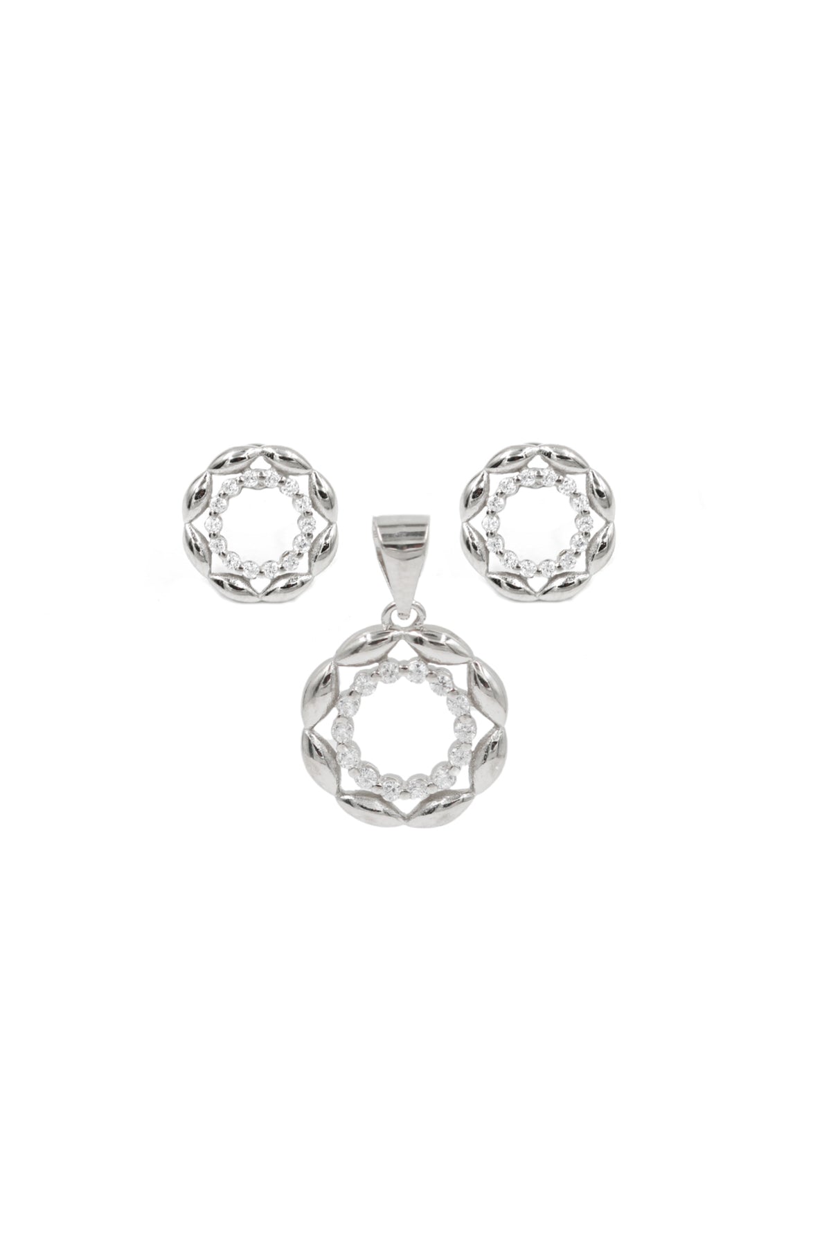 Twilight Shimmer Silver Cz Stud Pendant Set