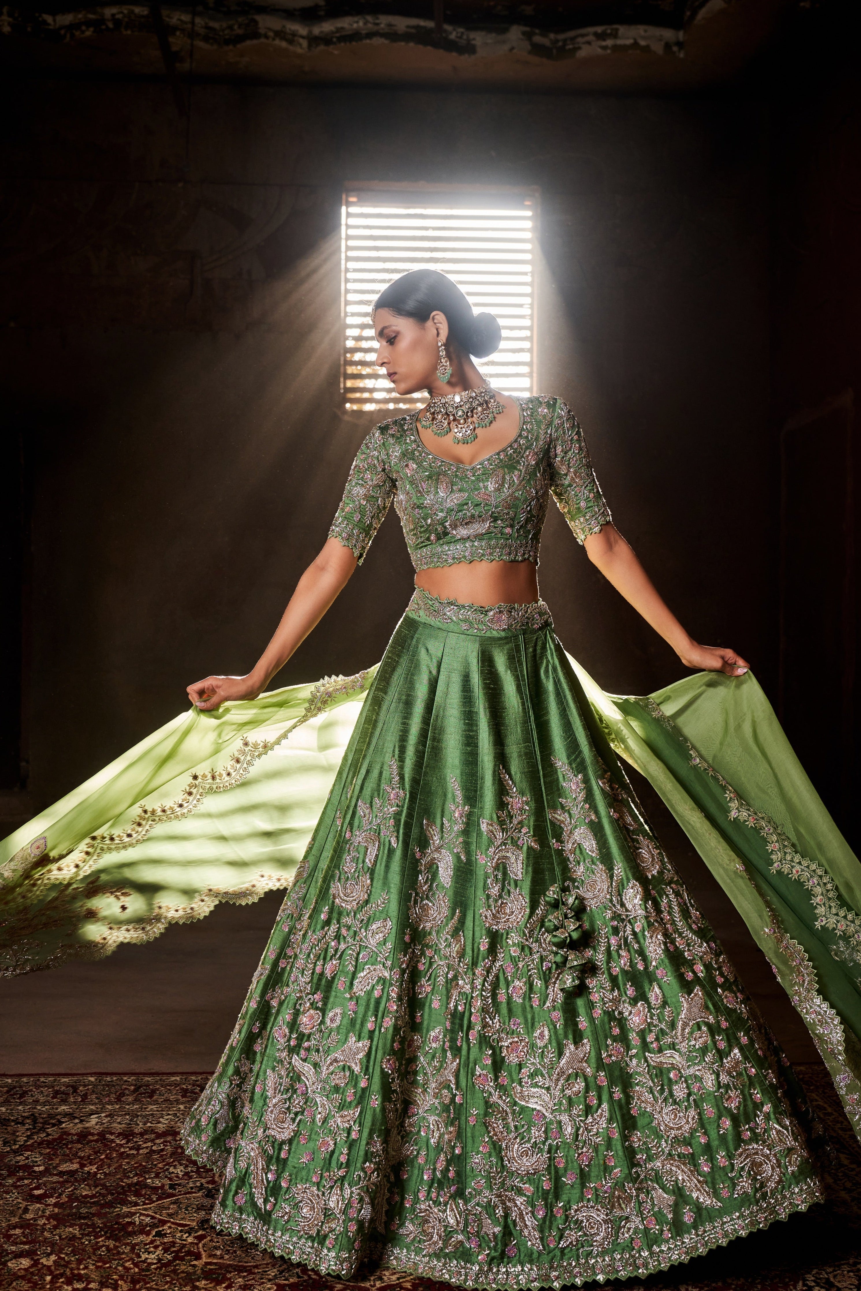 Red and Green Color Wedding lehenga – Panache Haute Couture