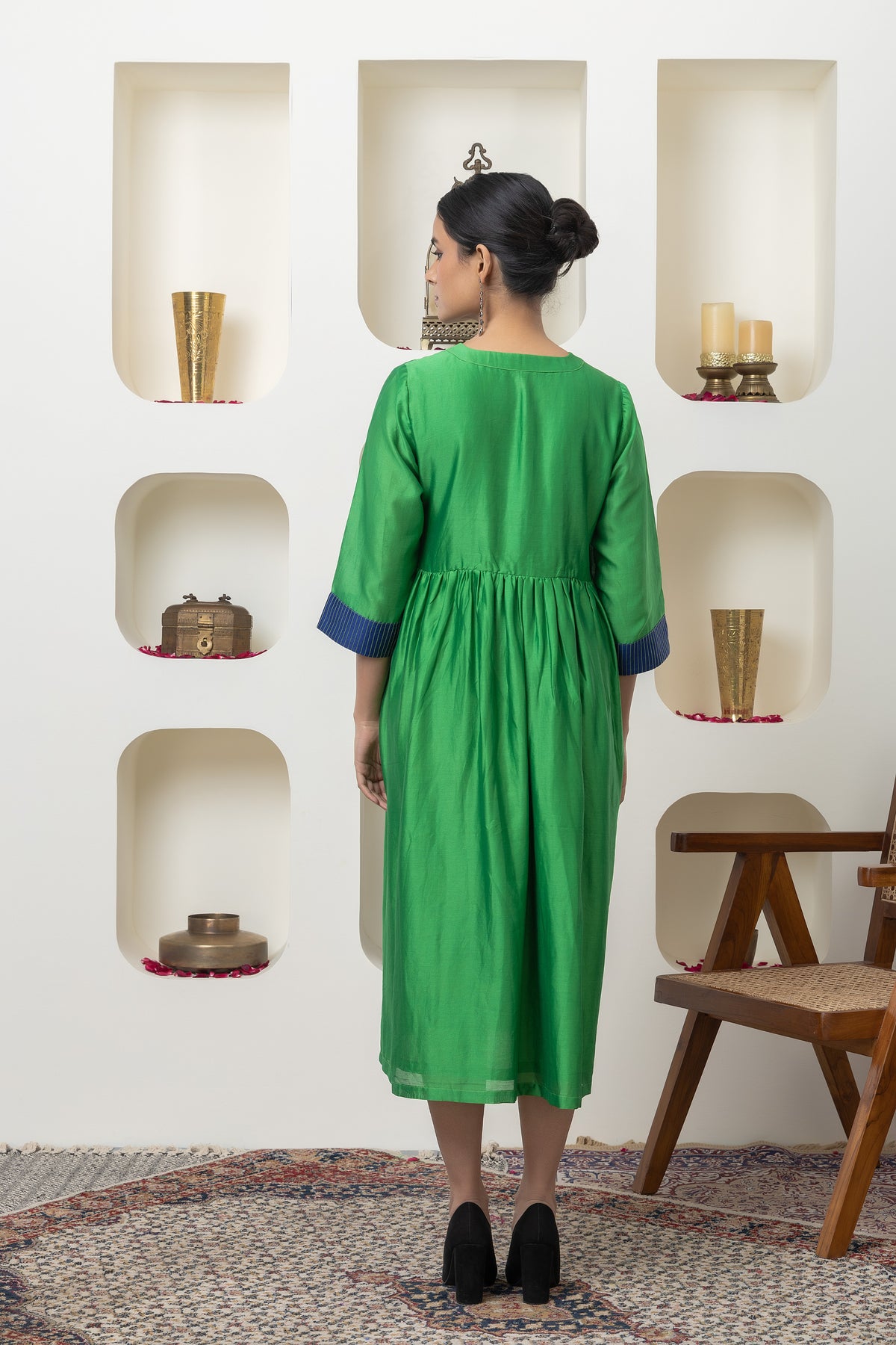 Bottle Green Chanderi Dress