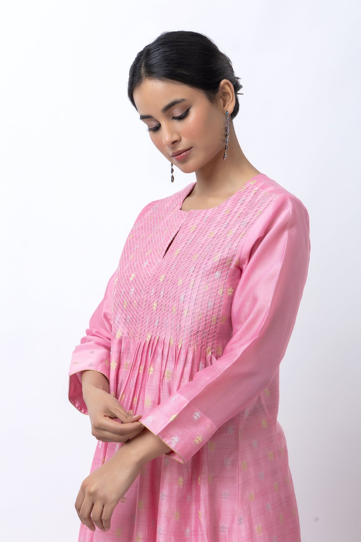 Chanderi Jacquard Pink Kurta Set