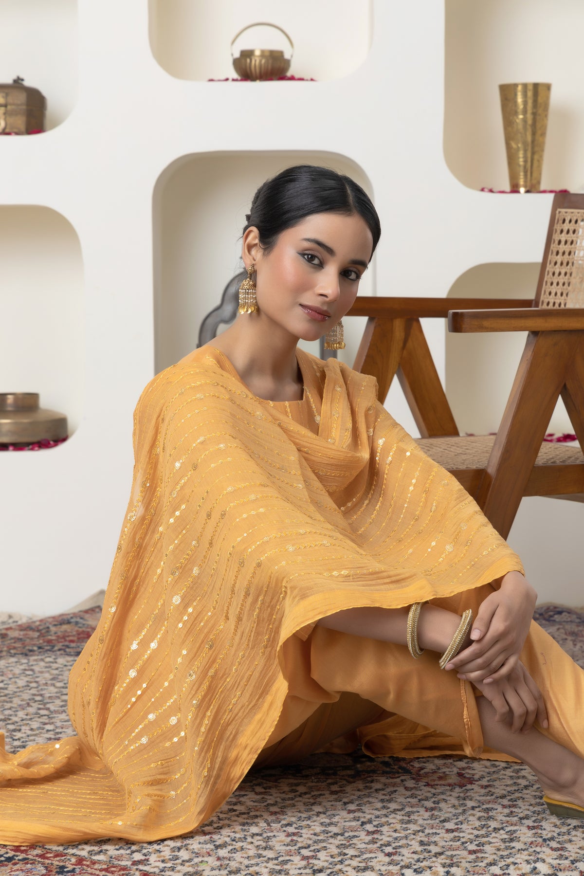 Mustard Chanderi Tunic Set