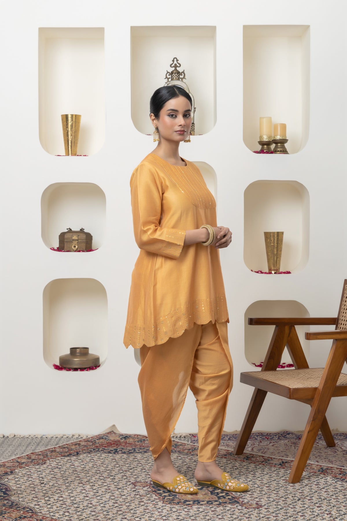 Mustard Chanderi Tunic Set