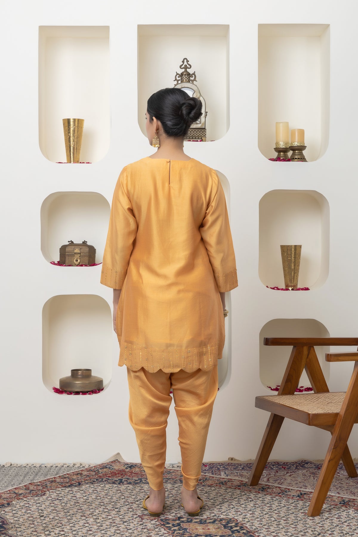 Mustard Chanderi Tunic Set