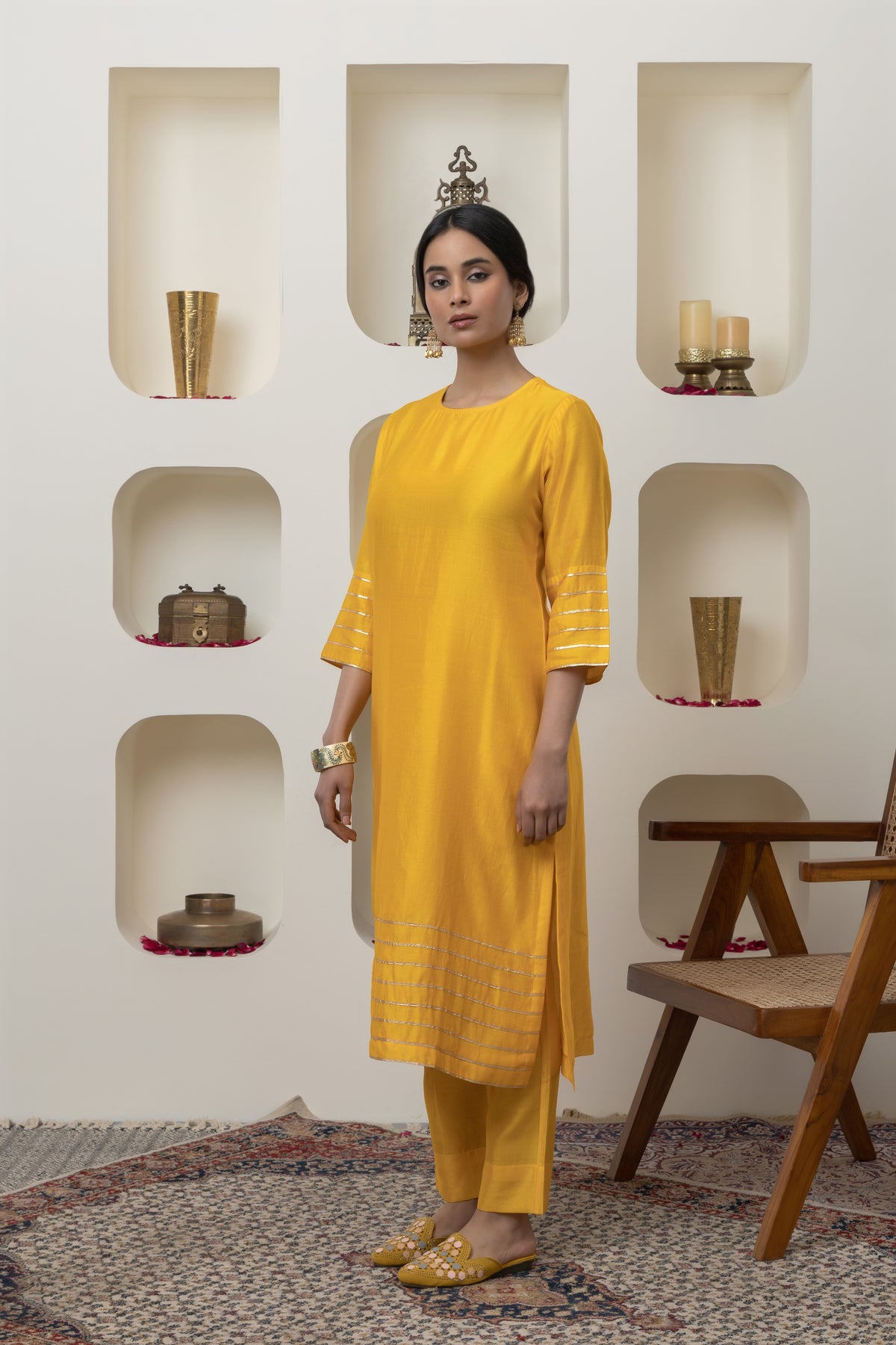 Yellow Chanderi Gota Kurta Set