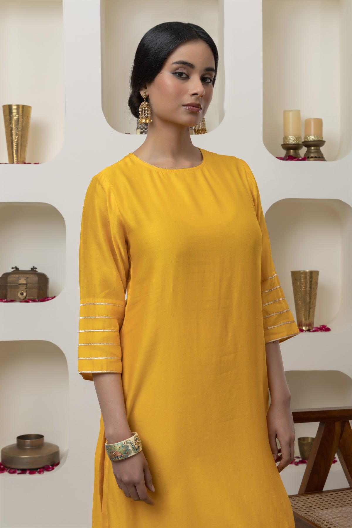 Yellow Chanderi Gota Kurta Set