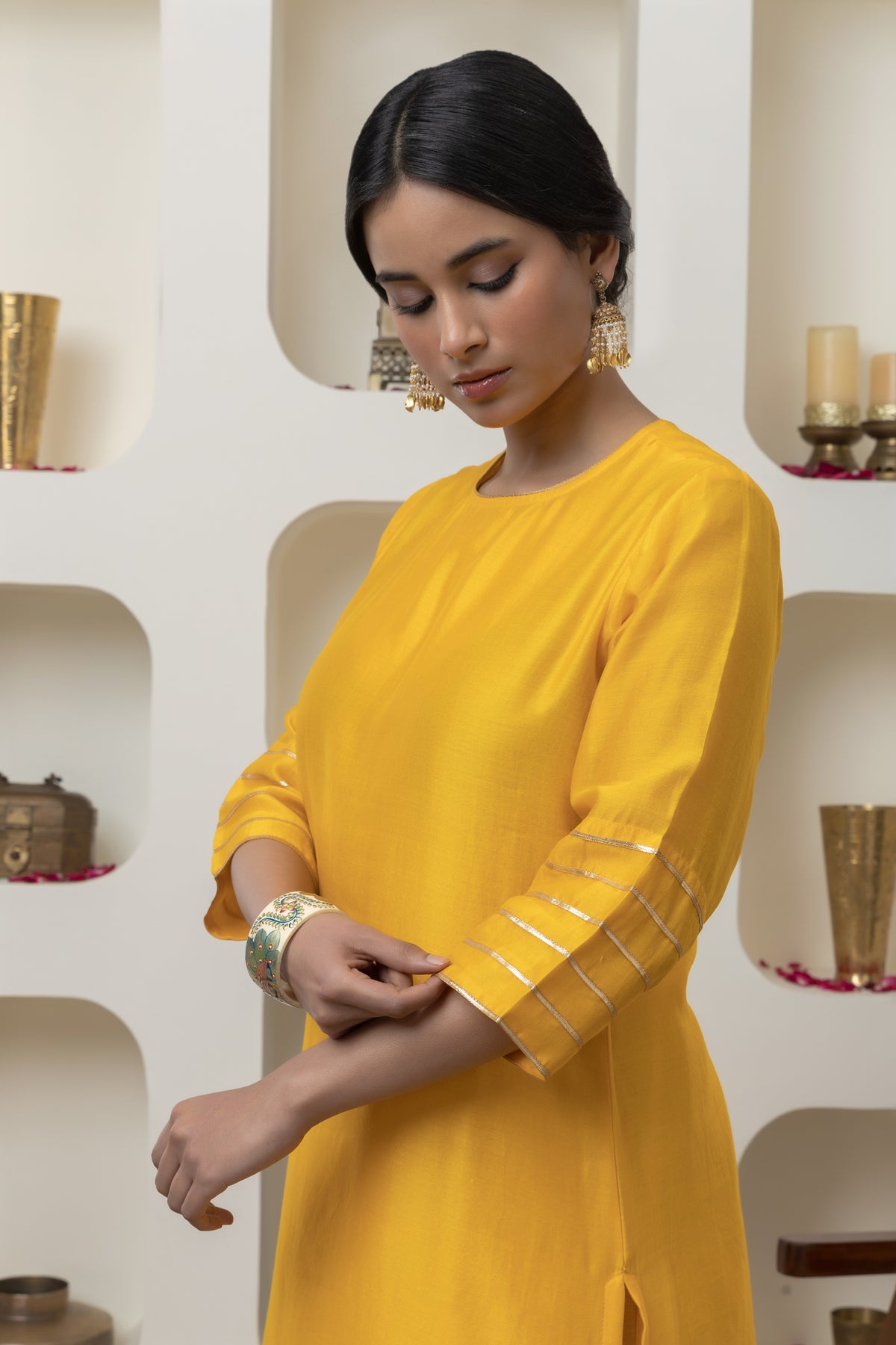 Yellow Chanderi Gota Kurta Set