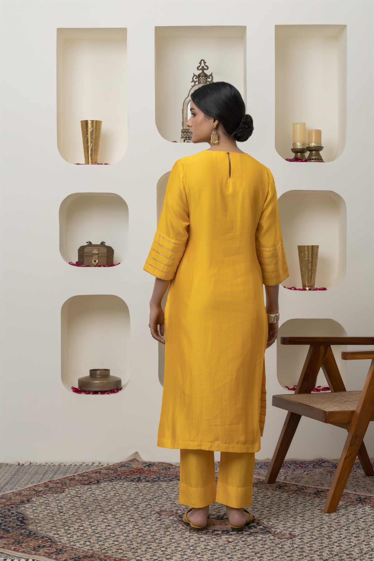 Yellow Chanderi Gota Kurta Set