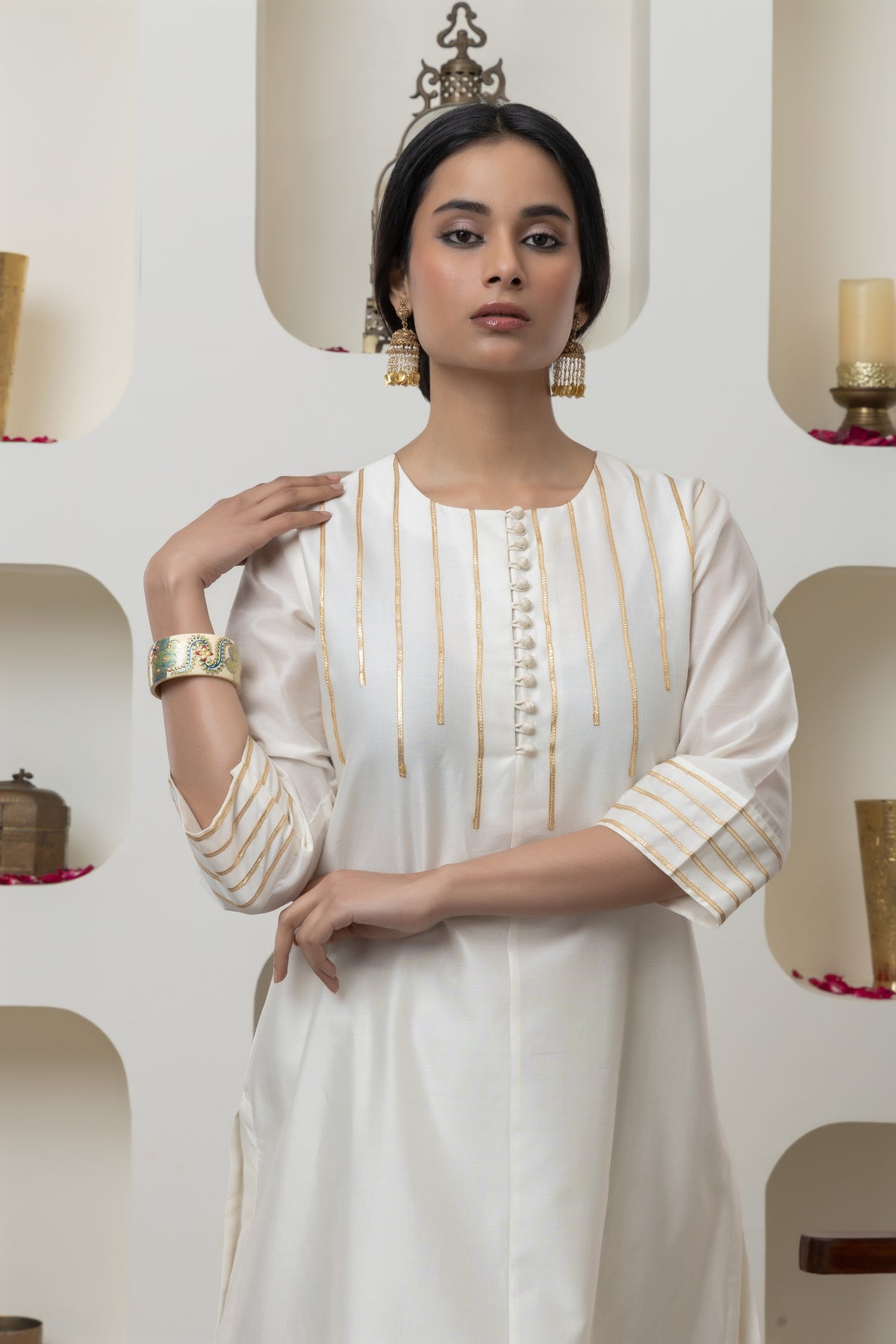 Off White Chanderi Gota Kurta Set