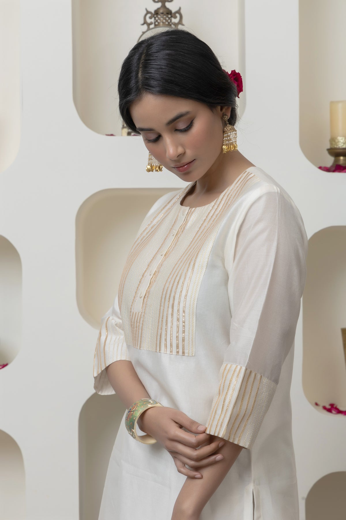 Off White Chanderi Gota Kurta Set