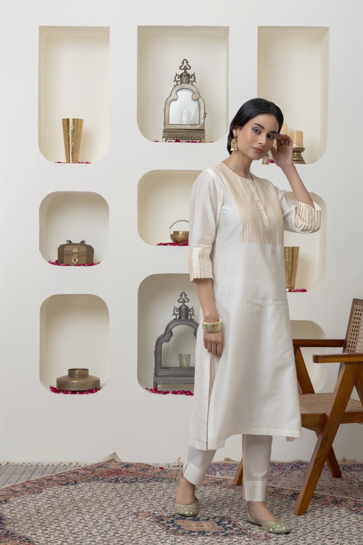 Off White Chanderi Gota Kurta Set