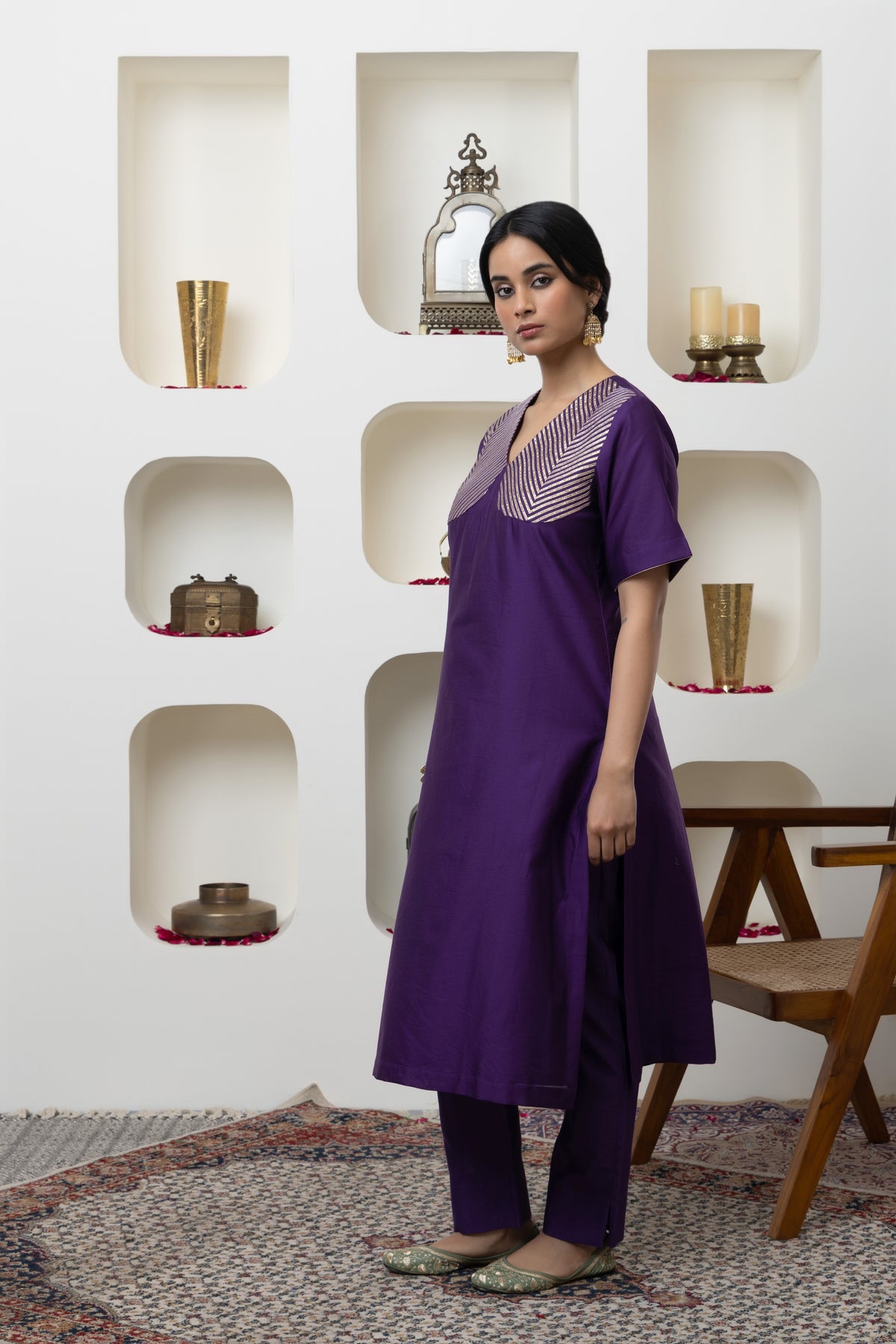 Purple Chanderi Gota Kurta Set