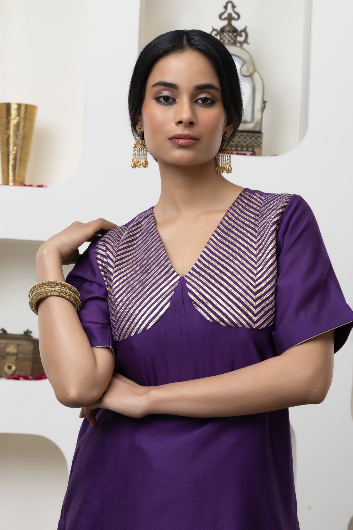 Purple Chanderi Gota Kurta Set